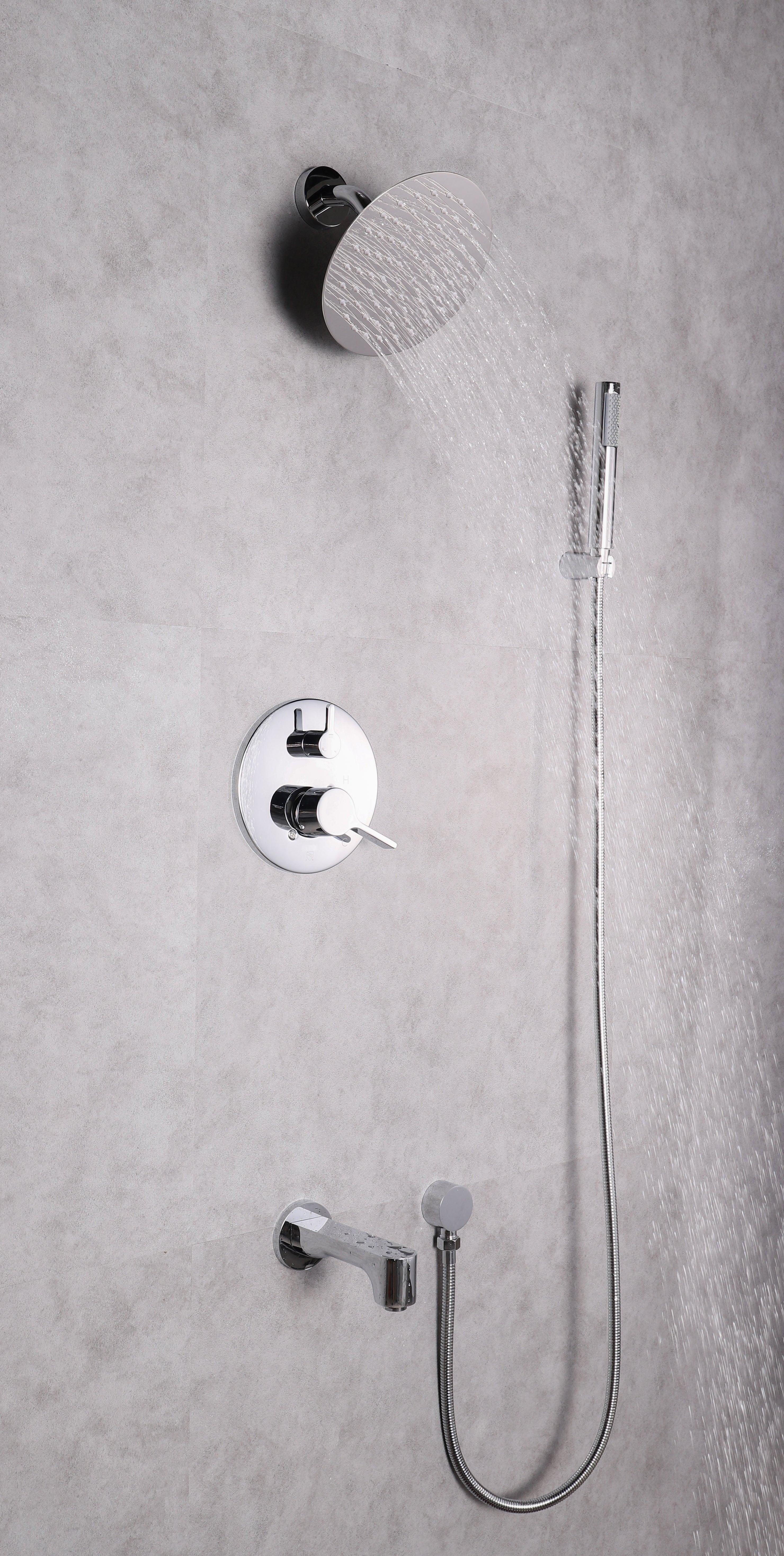 Salamonio Set, 8" Round Rain Shower and Handheld in Chrome or Matte Black