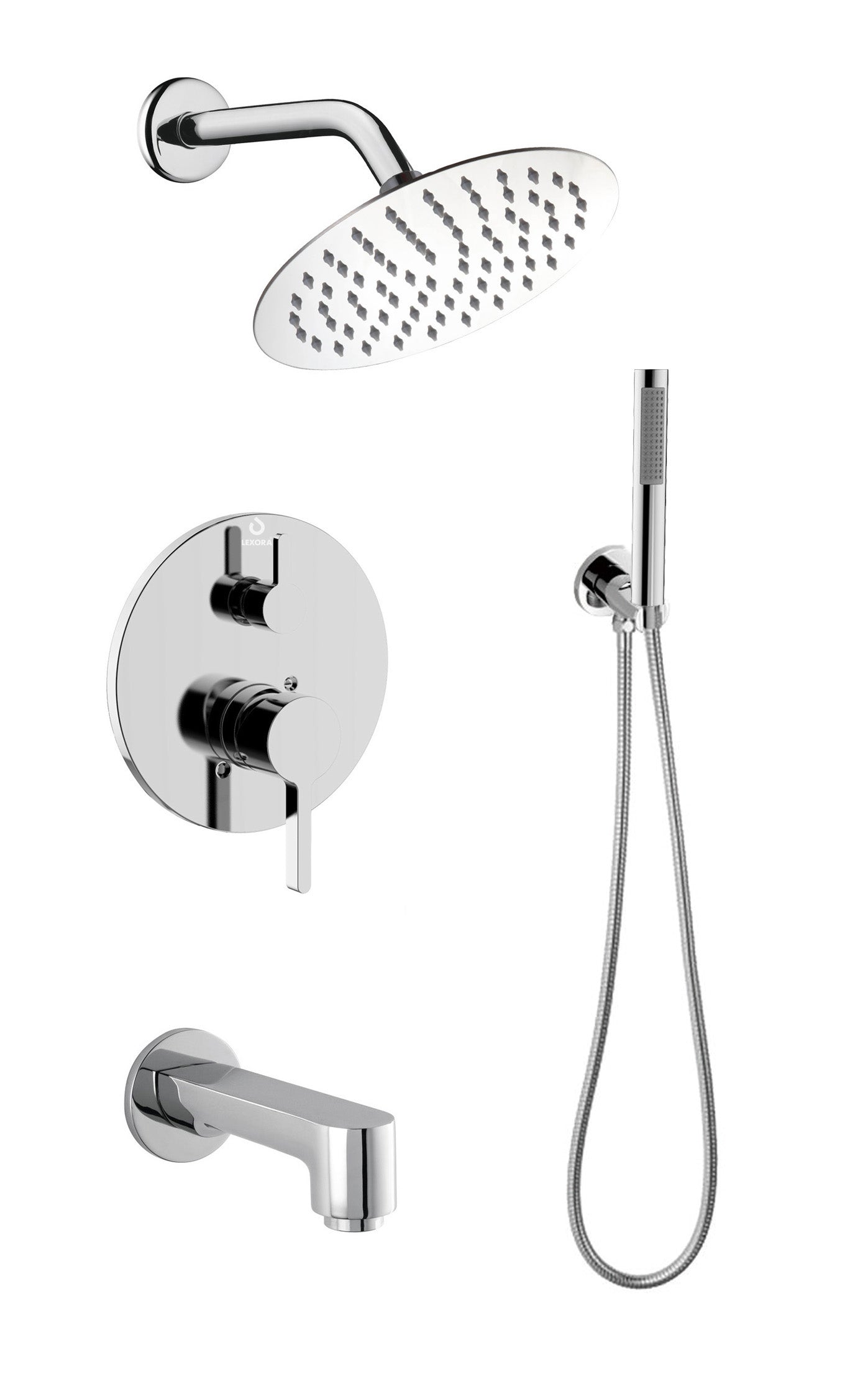 Salamonio Set, 8" Round Rain Shower and Handheld in Chrome - The Bath Vanities