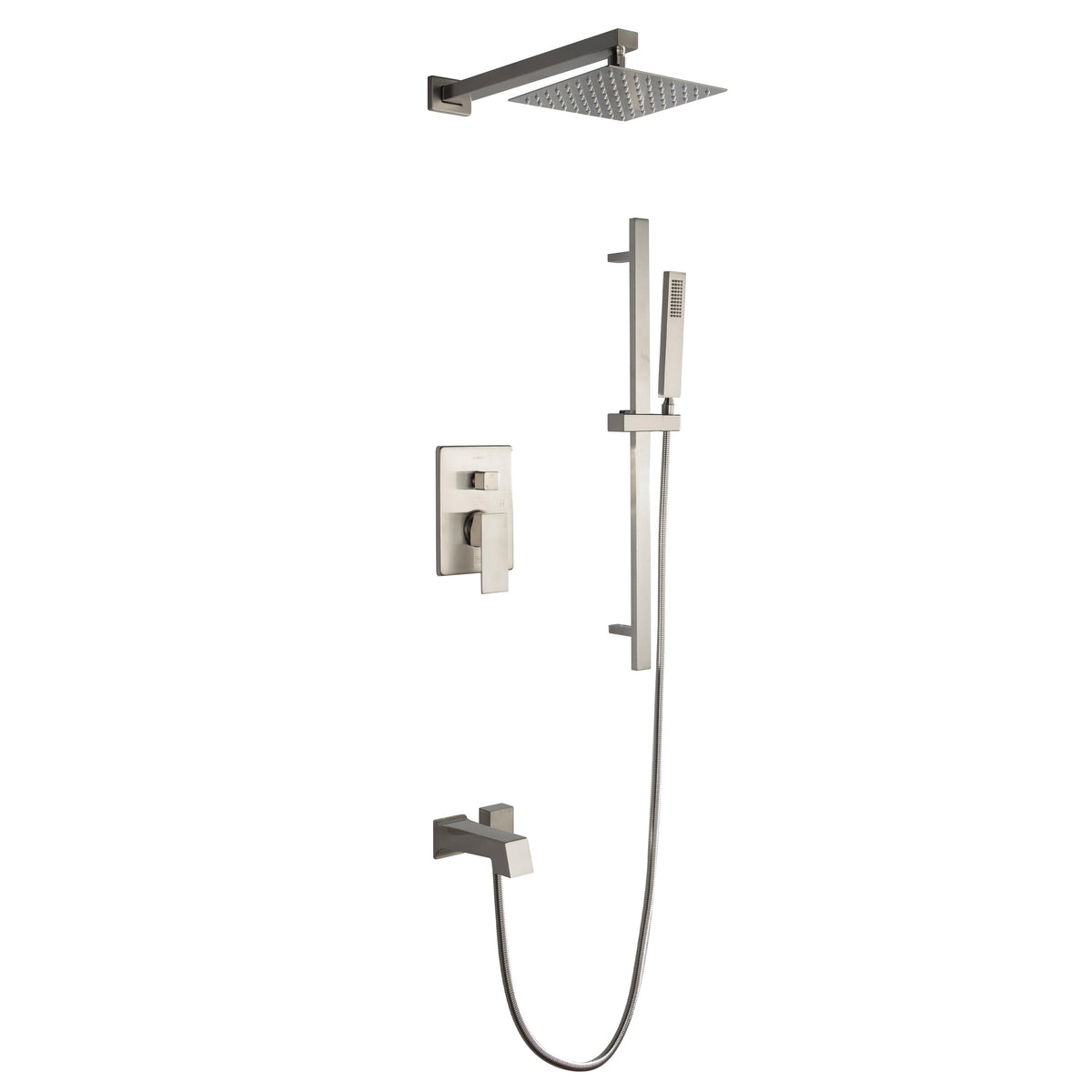 Cero Set, 8" Square Rain Shower and Handheld in Brushed Nickel - The Bath Vanities