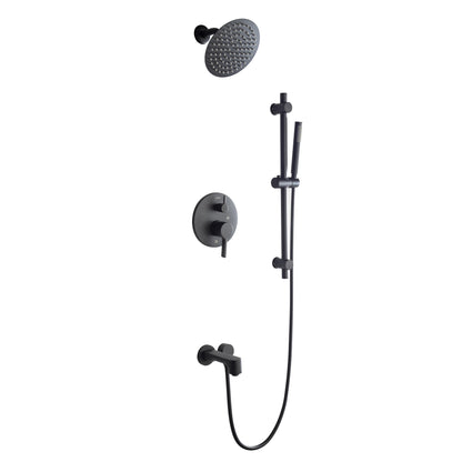 Luviah Set, 8" Round Rain Shower and Handheld in Matte Black - The Bath Vanities