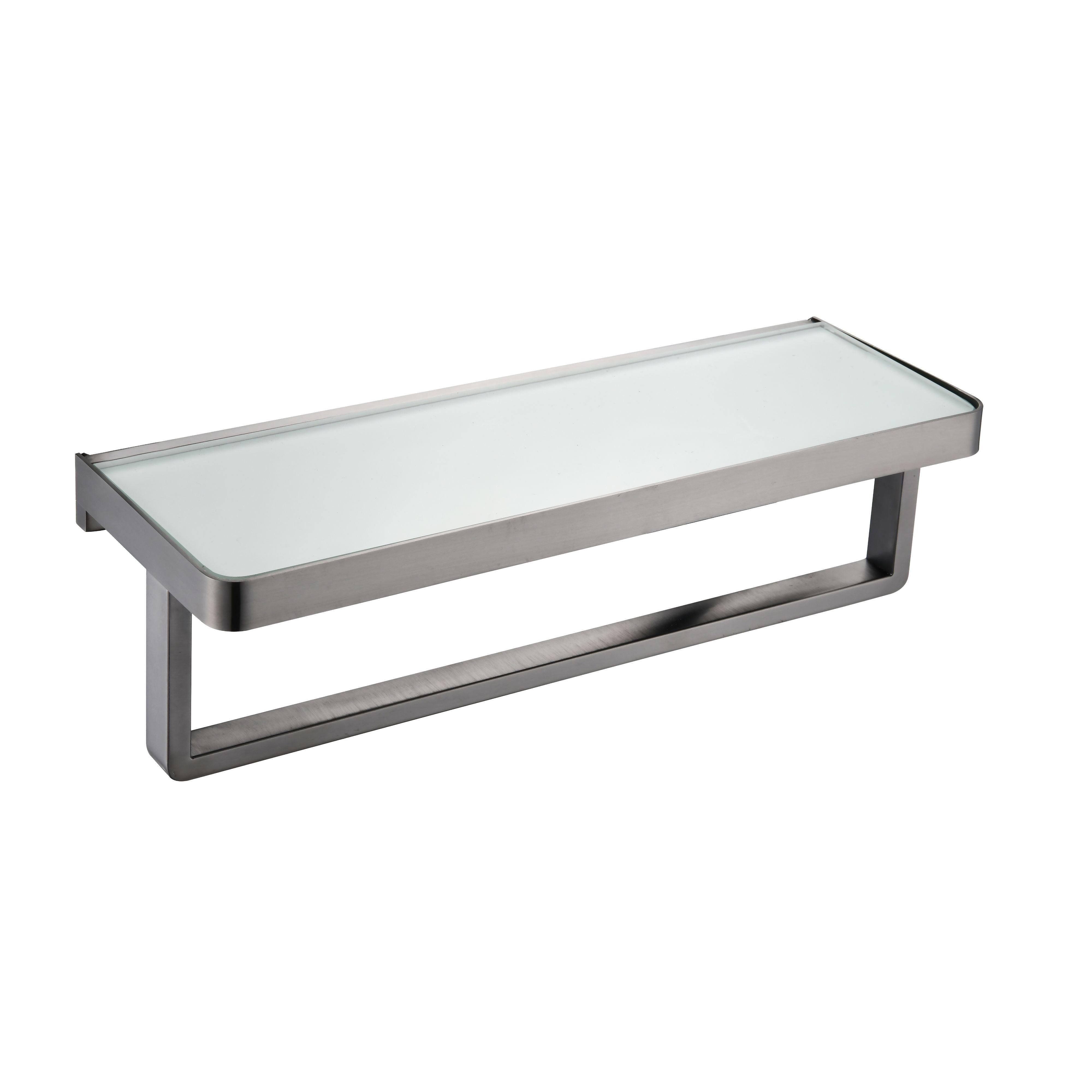 Lexora Bagno Bianca Black / White Glass Shelf w/ Towel Bar