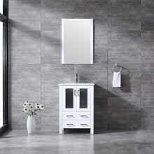 Load image into Gallery viewer, Volez 24&quot; White, Dark Grey or Navy Blue Single Vanity, Integrated Top, White Integrated Square Sink, Available with 22&quot; Mirror and Faucet - The Bath Vanities
