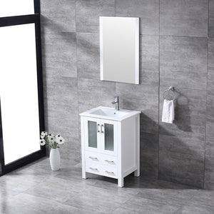 Volez 30" White, Dark Grey or Navy Blue Single Vanity, Integrated Top, White Integrated Square Sink, Available with 28" Mirror and Faucet - The Bath Vanities