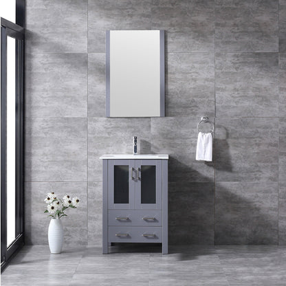 Volez 24" White, Dark Grey or Navy Blue Single Vanity, Integrated Top, White Integrated Square Sink, Available with 22" Mirror and Faucet - The Bath Vanities