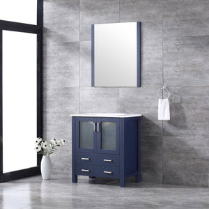 Volez 30" White, Dark Grey or Navy Blue Single Vanity, Integrated Top, White Integrated Square Sink, Available with 28" Mirror and Faucet - The Bath Vanities