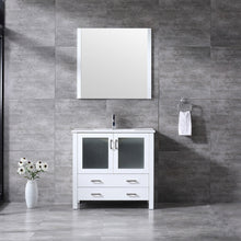 Load image into Gallery viewer, Volez 36&quot; White, Dark Grey or Navy Blue Single Vanity, Integrated Top, White Integrated Square Sink, Available with 34&quot; Mirror and Faucet - The Bath Vanities