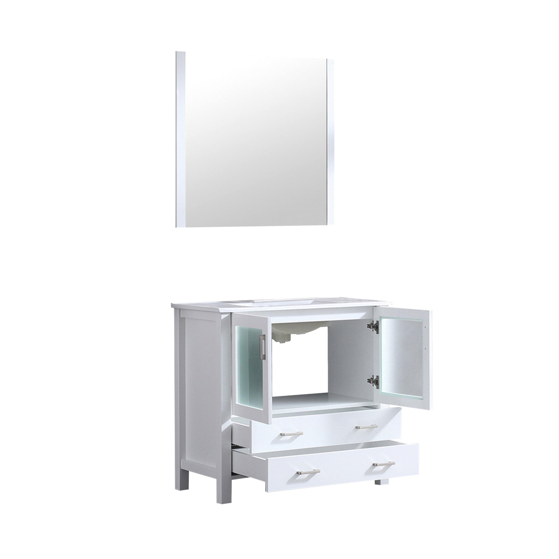 Volez 36" White, Dark Grey or Navy Blue Single Vanity, Integrated Top, White Integrated Square Sink, Available with 34" Mirror and Faucet - The Bath Vanities