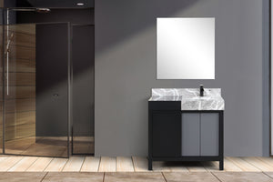 Zilara 36" Double Vanity, Top, Sink with 30" Frameless Mirror, Faucet Set