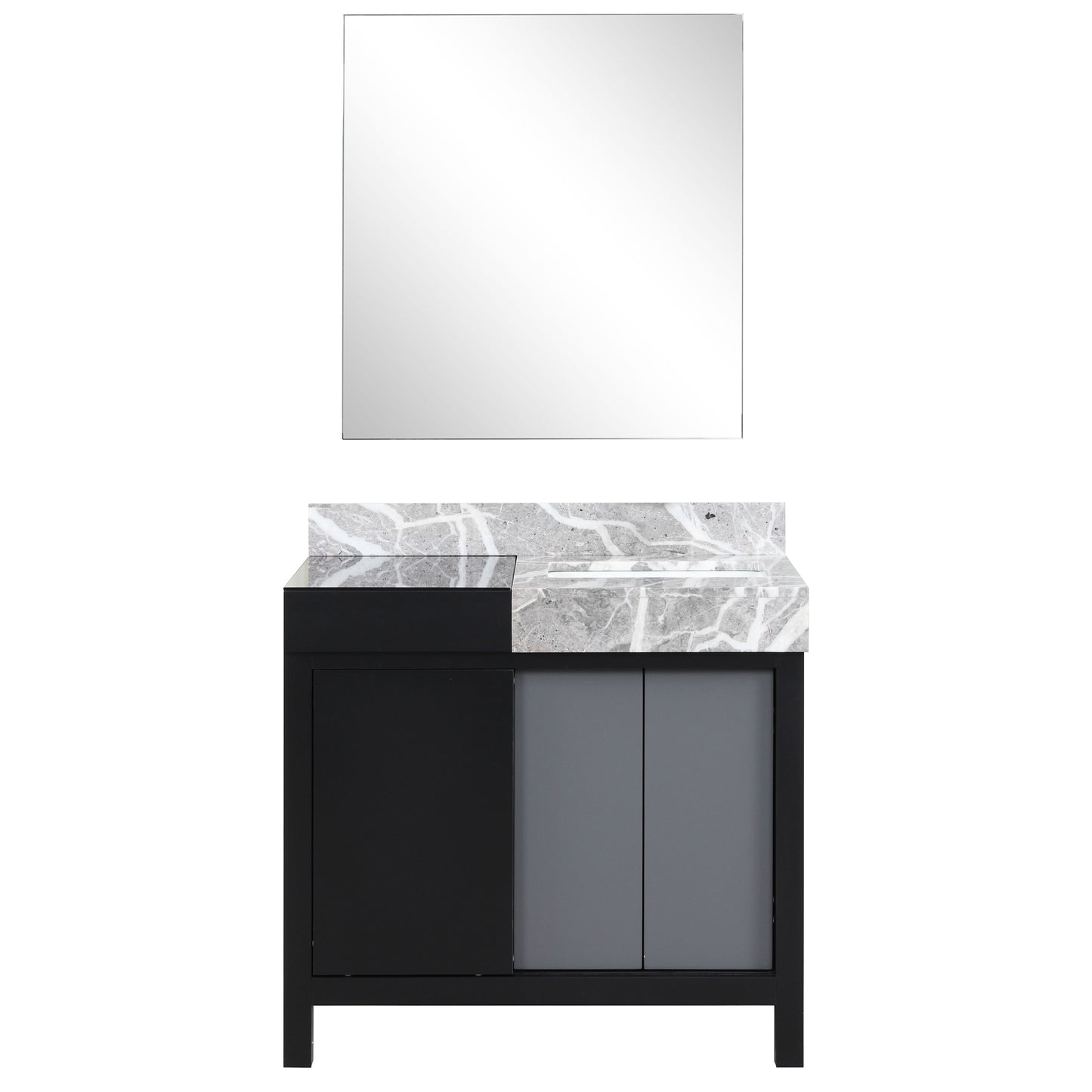 Zilara 36" Double Vanity, Top, Sink with 30" Frameless Mirror, Faucet Set