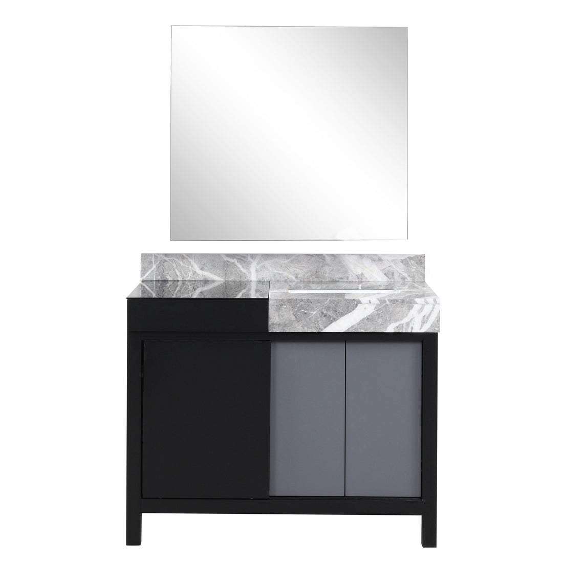 Zilara 42" Double Vanity, Top, Sink with 34" Frameless Mirror, Faucet Set