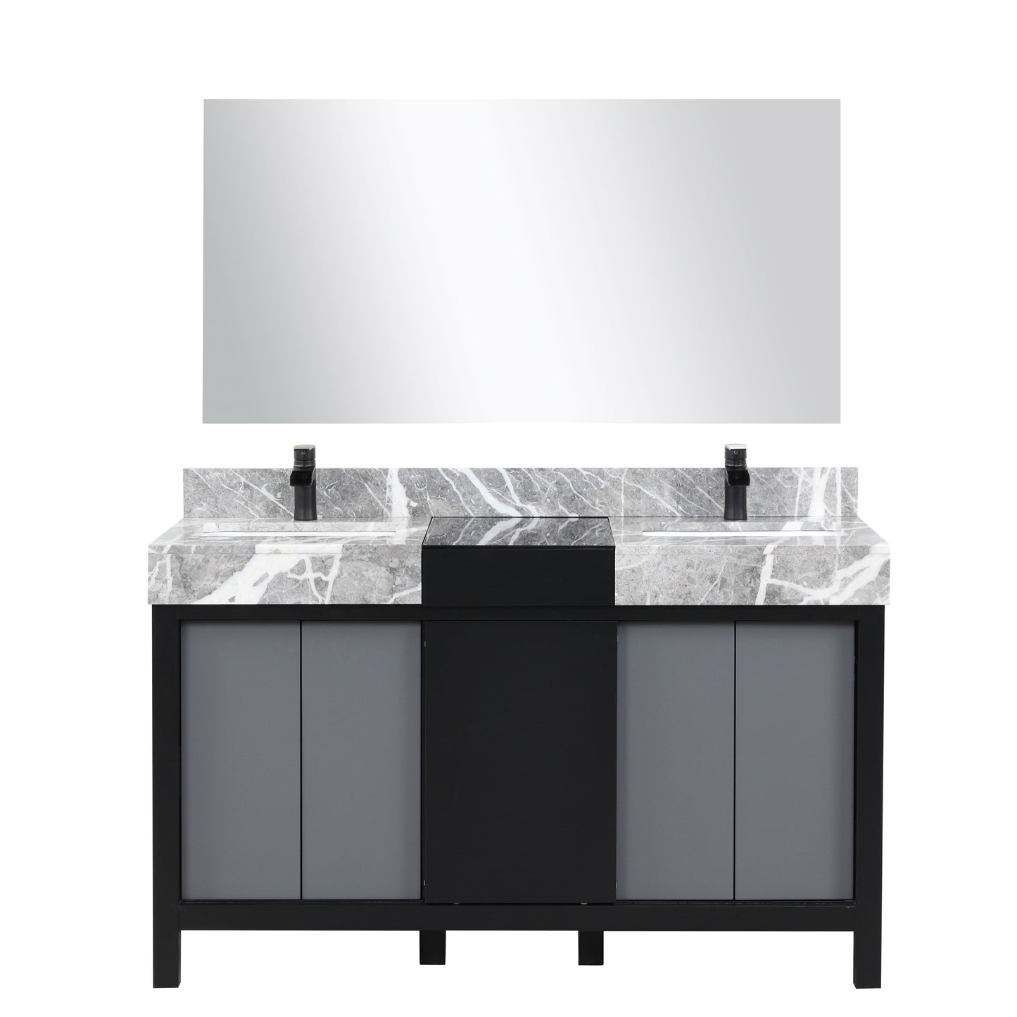 Zilara 55" Double Vanity, Top, Sink with 53" Frameless Mirror, Faucet Set