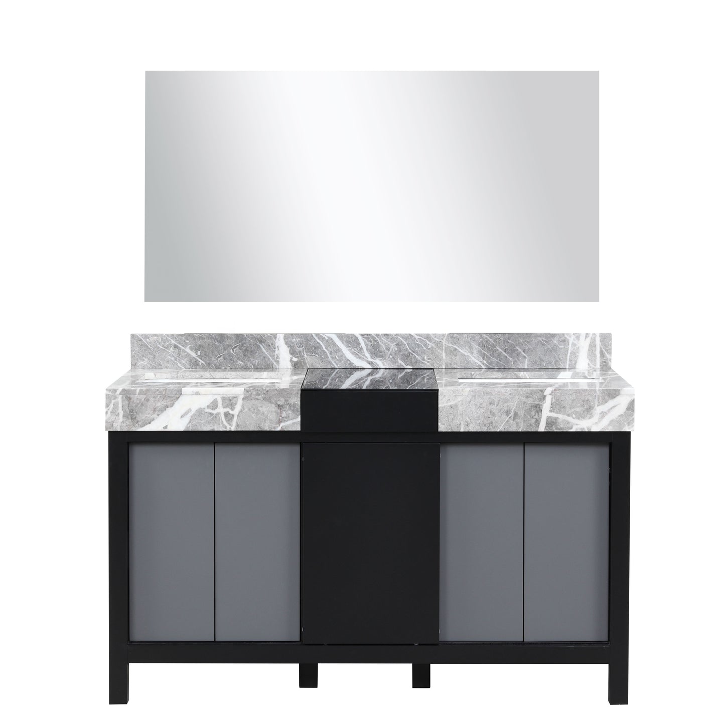 Zilara 55" Double Vanity, Top, Sink with 53" Frameless Mirror, Faucet Set