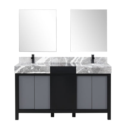 Zilara 60" Double Vanity, Top, Sink with 28" Frameless Mirror, Faucet Set