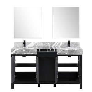 Zilara 60" Double Vanity, Top, Sink with 28" Frameless Mirror, Faucet Set
