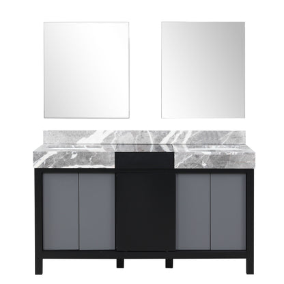 Zilara 60" Double Vanity, Top, Sink with 28" Frameless Mirror, Faucet Set