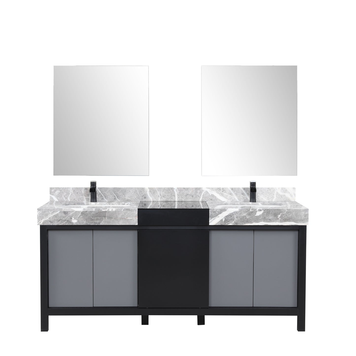 Zilara 72" Double Vanity, Top, Sink with 28" Frameless Mirrors, Faucet