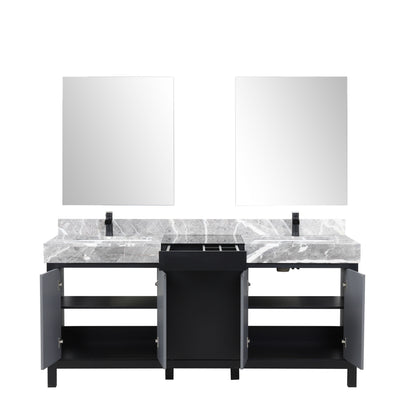 Zilara 72" Double Vanity, Top, Sink with 28" Frameless Mirrors, Faucet