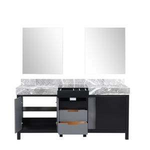 Zilara 72" Double Vanity, Top, Sink with 28" Frameless Mirrors, Faucet