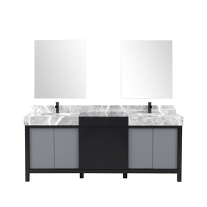 Zilara 80" Double Vanity, Top, Sink with 30" Frameless Mirrors, Faucet