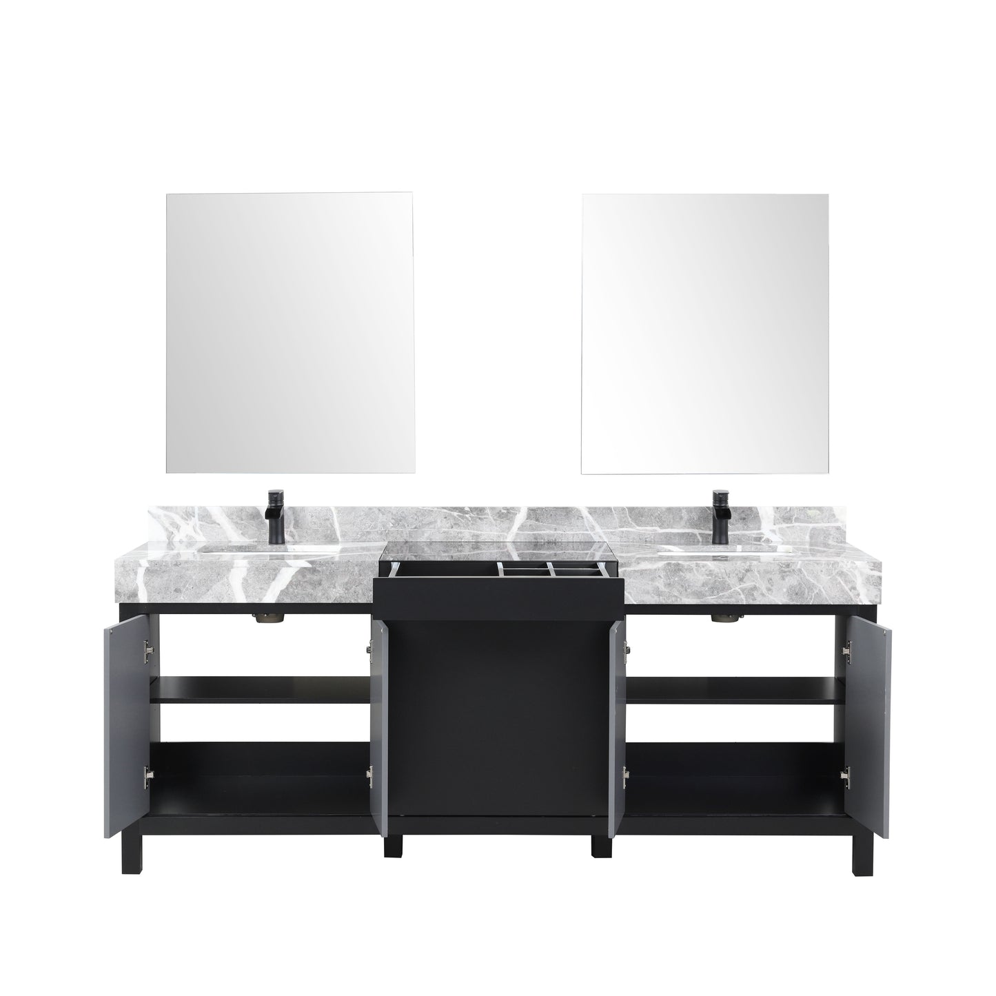 Zilara 80" Double Vanity, Top, Sink with 30" Frameless Mirrors, Faucet