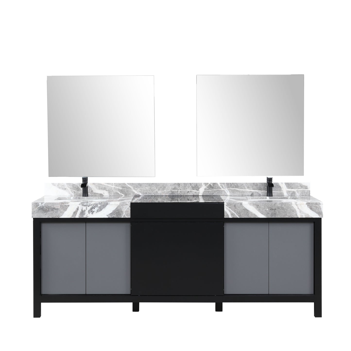 Zilara 84" Double Vanity, Top, Sink with 34" Frameless Mirrors, Faucet