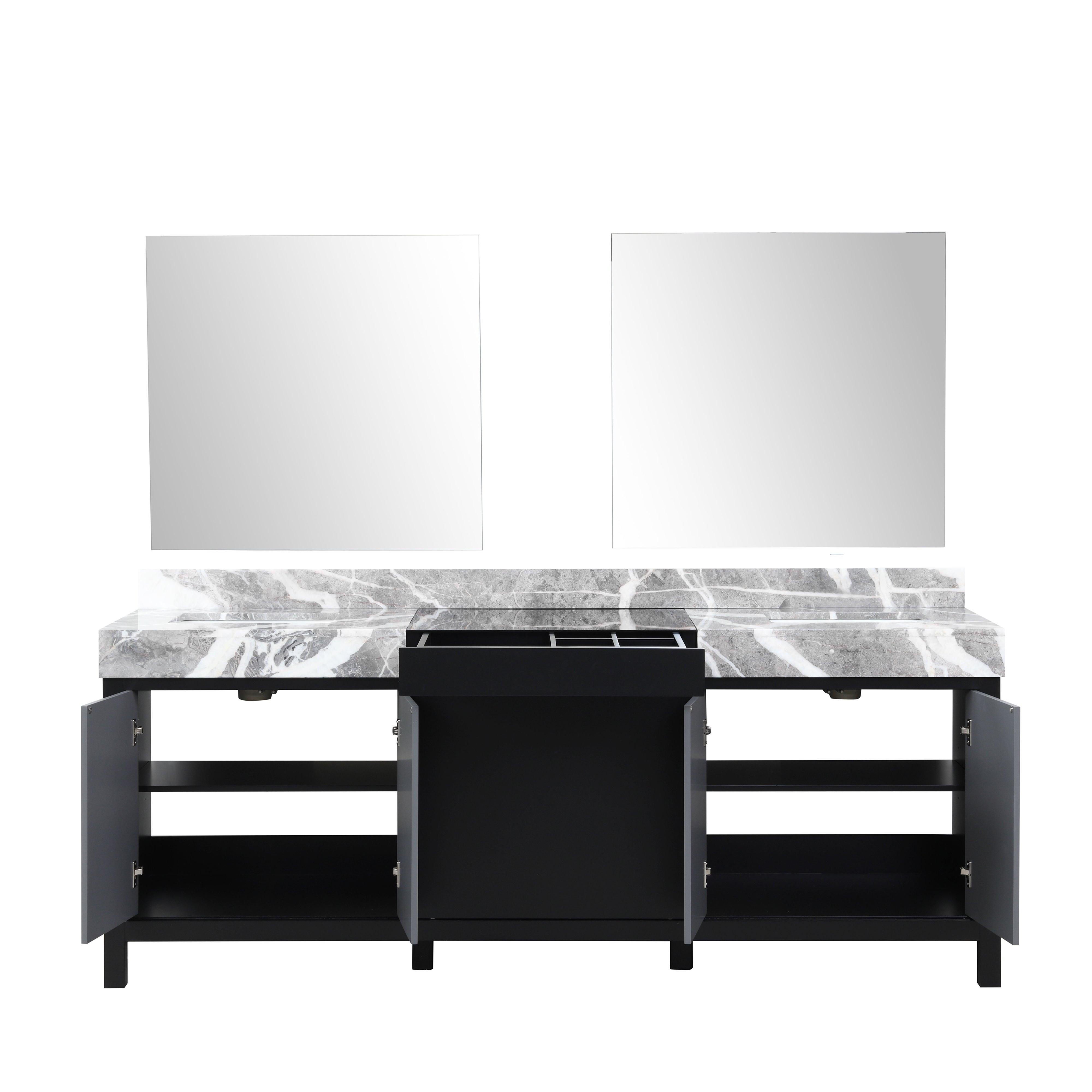 Zilara 84" Double Vanity, Top, Sink with 34" Frameless Mirrors, Faucet