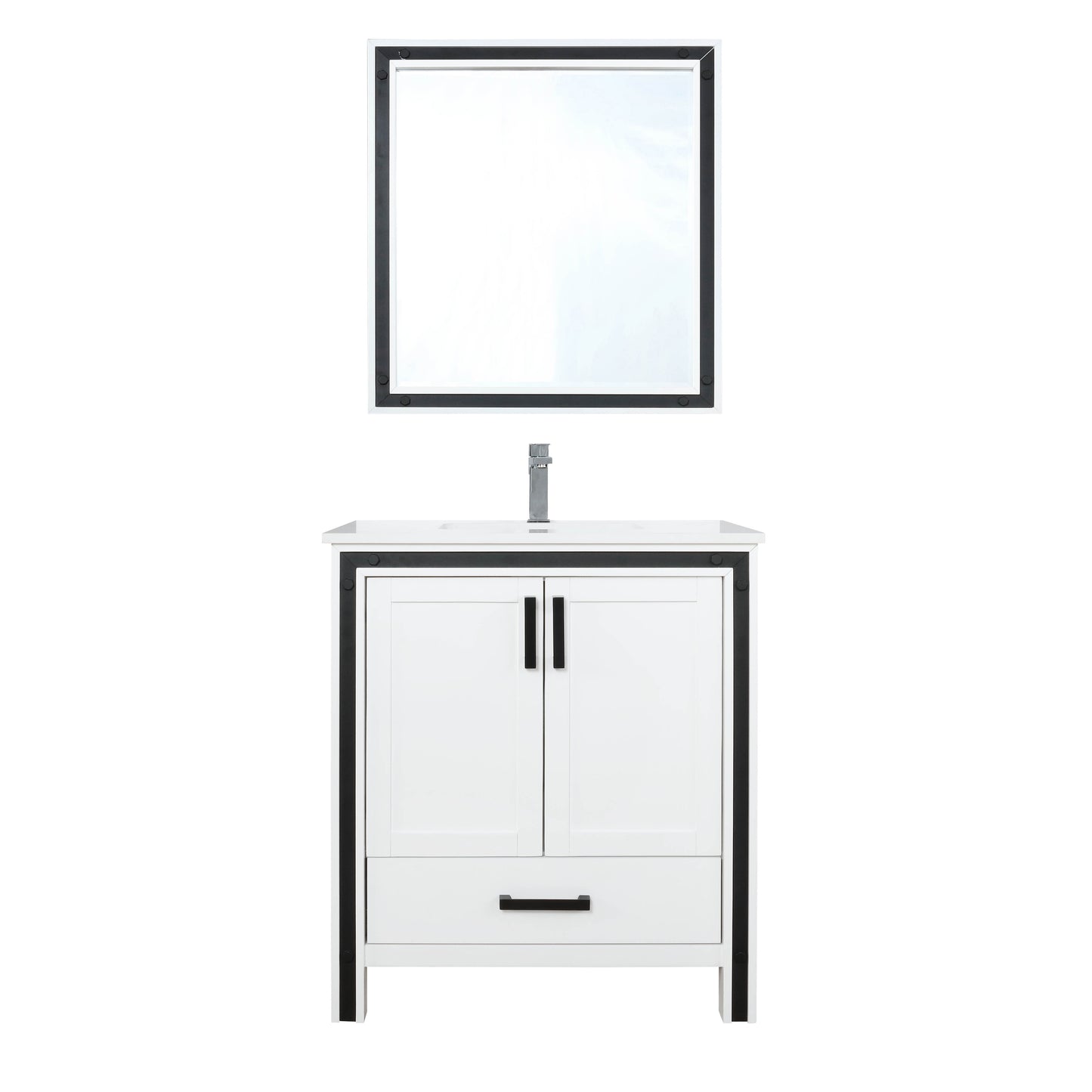 Ziva 30" Single Vanity, Top, Sink, 28" Mirror, Faucet