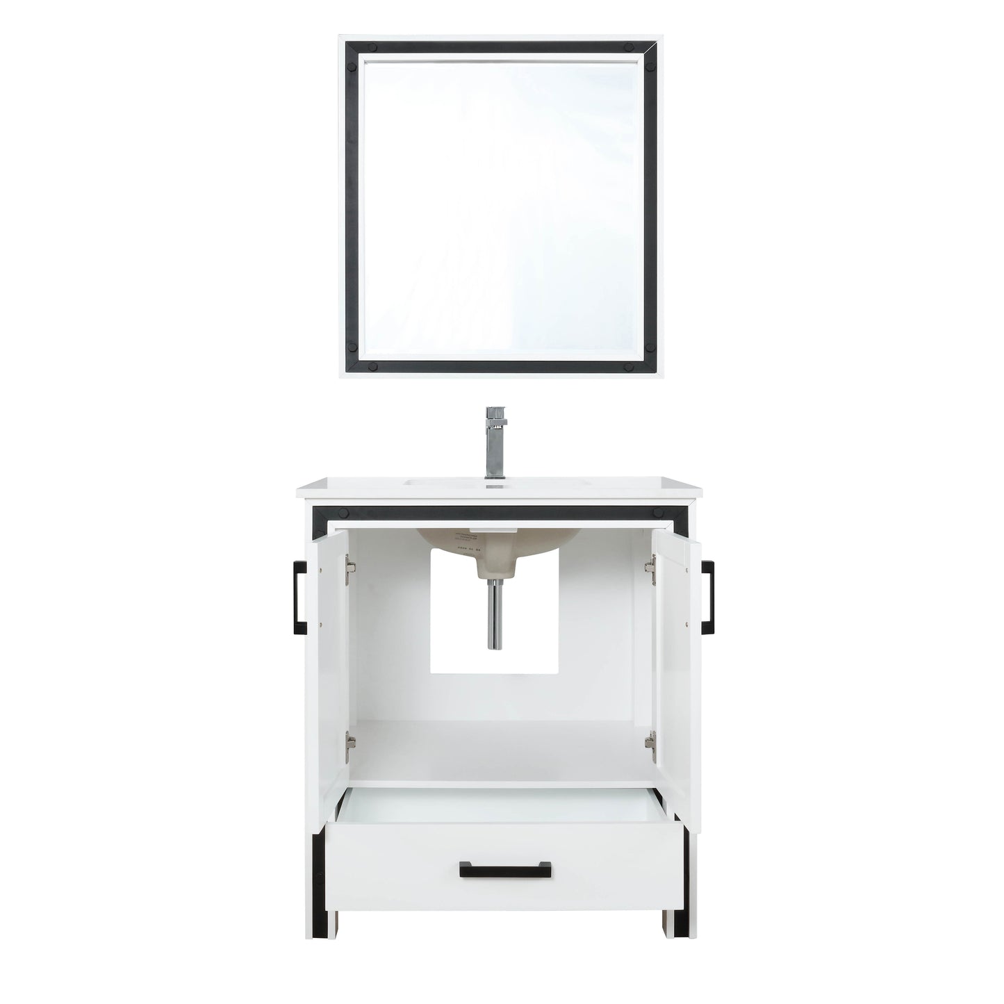 Ziva 30" Single Vanity, Top, Sink, 28" Mirror, Faucet