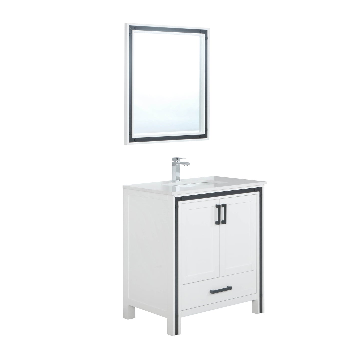 Ziva 30" Single Vanity, Top, Sink, 28" Mirror, Faucet