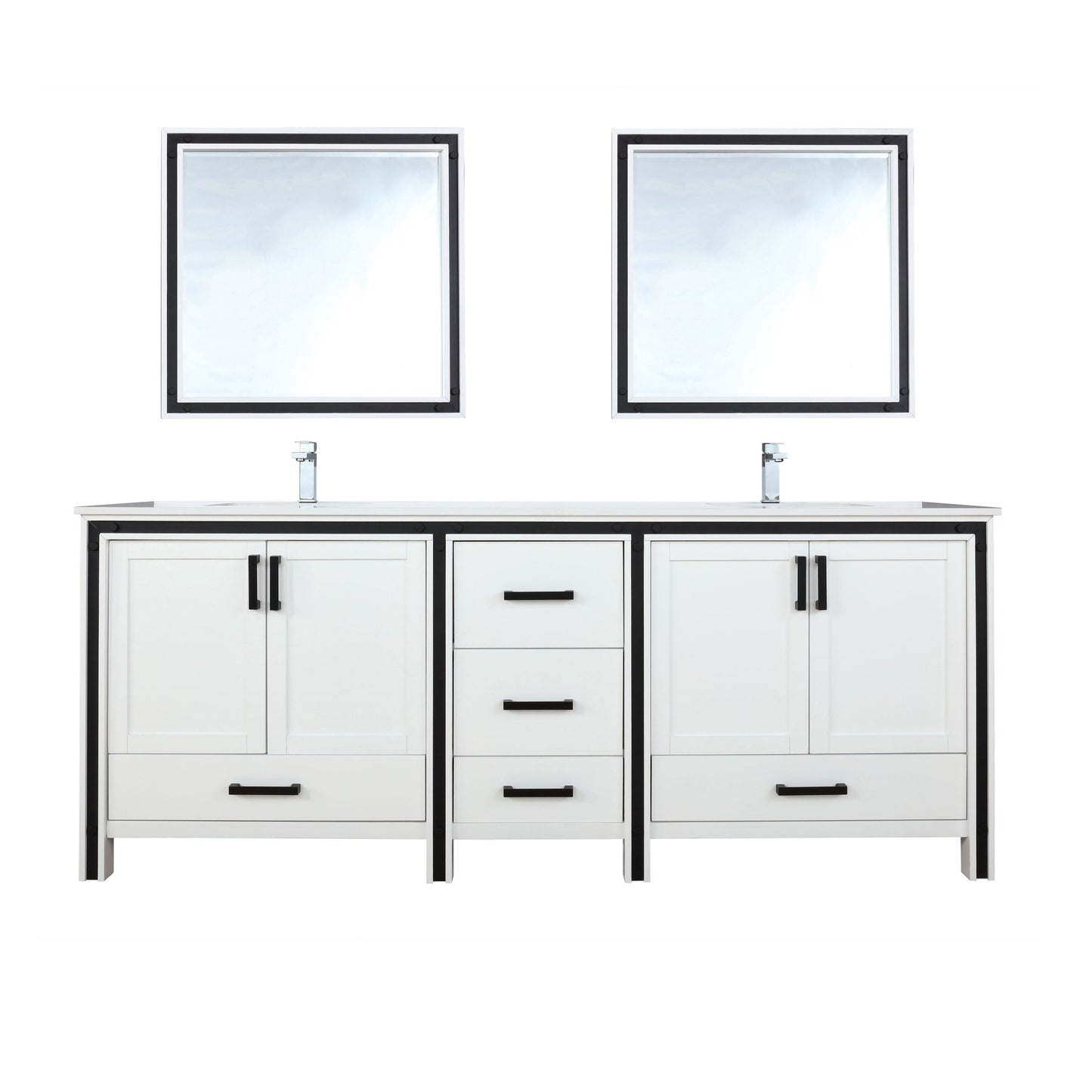 Lexora Ziva 84" White Double Vanity set Vanity+Top+Sink+Mirror+Faucet