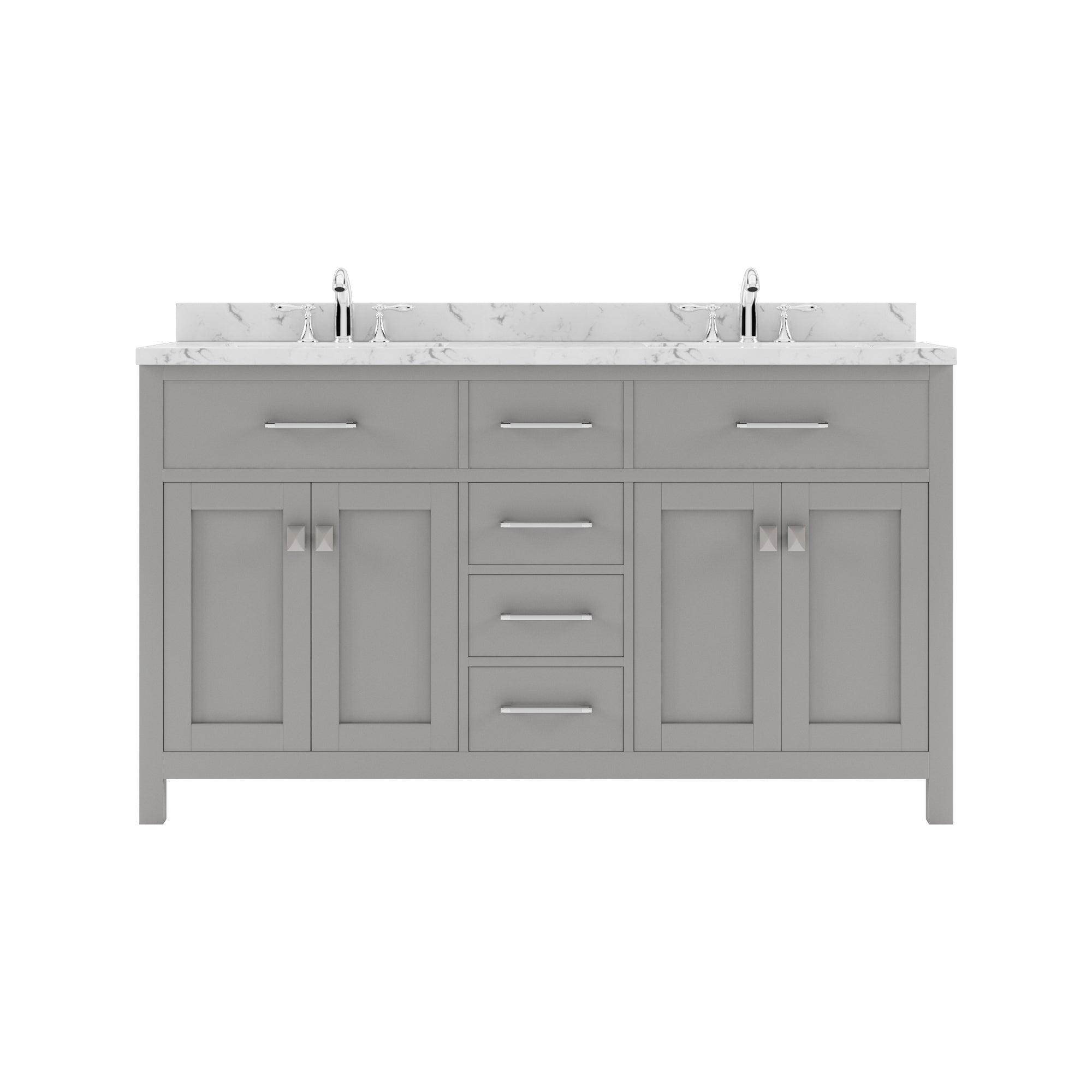 Caroline 60" Double Bath Vanity Set with Cultured Marble Quartz Top & Rectangular Double Centered Basin