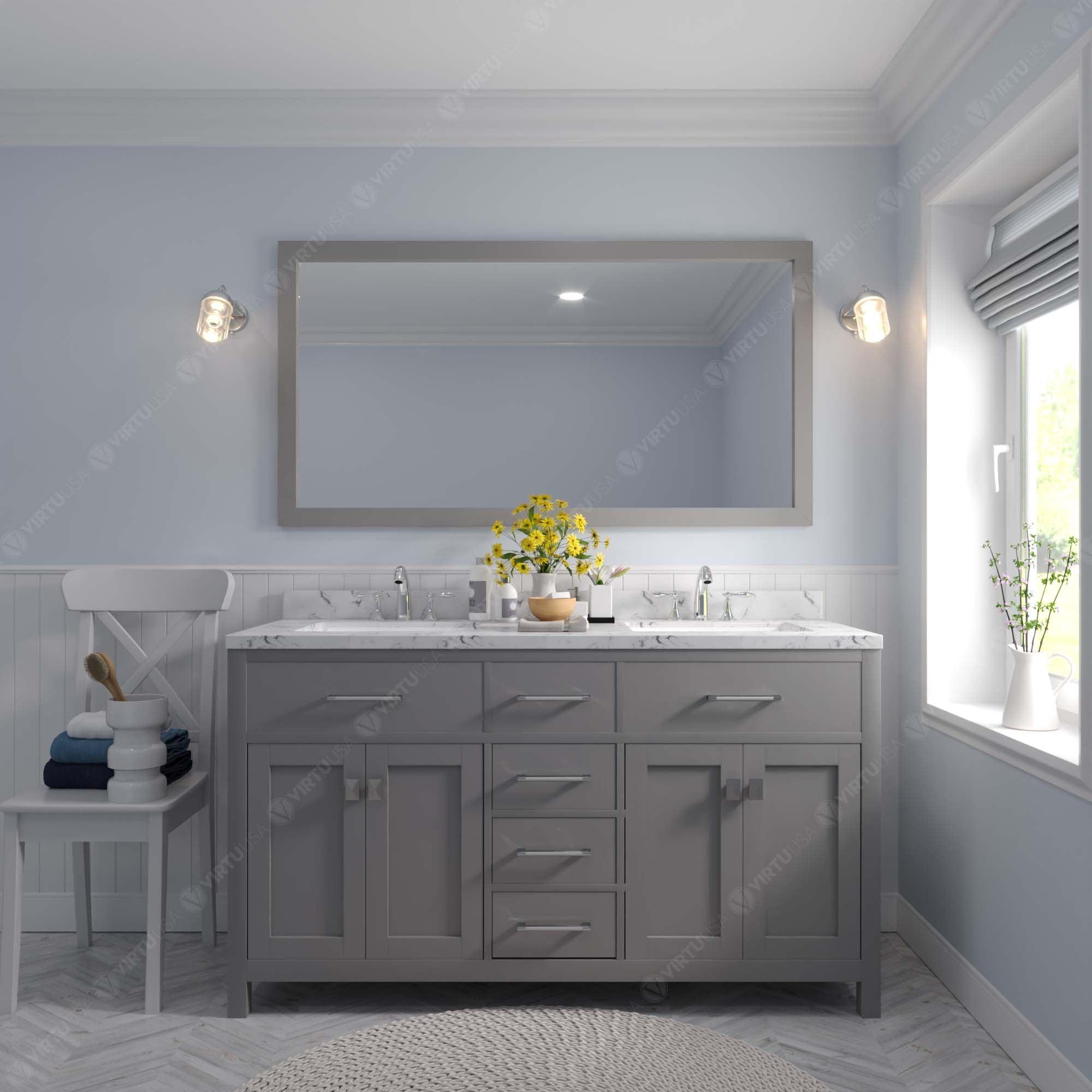 Caroline 60" Double Bath Vanity Set with Cultured Marble Quartz Top & Rectangular Double Centered Basin