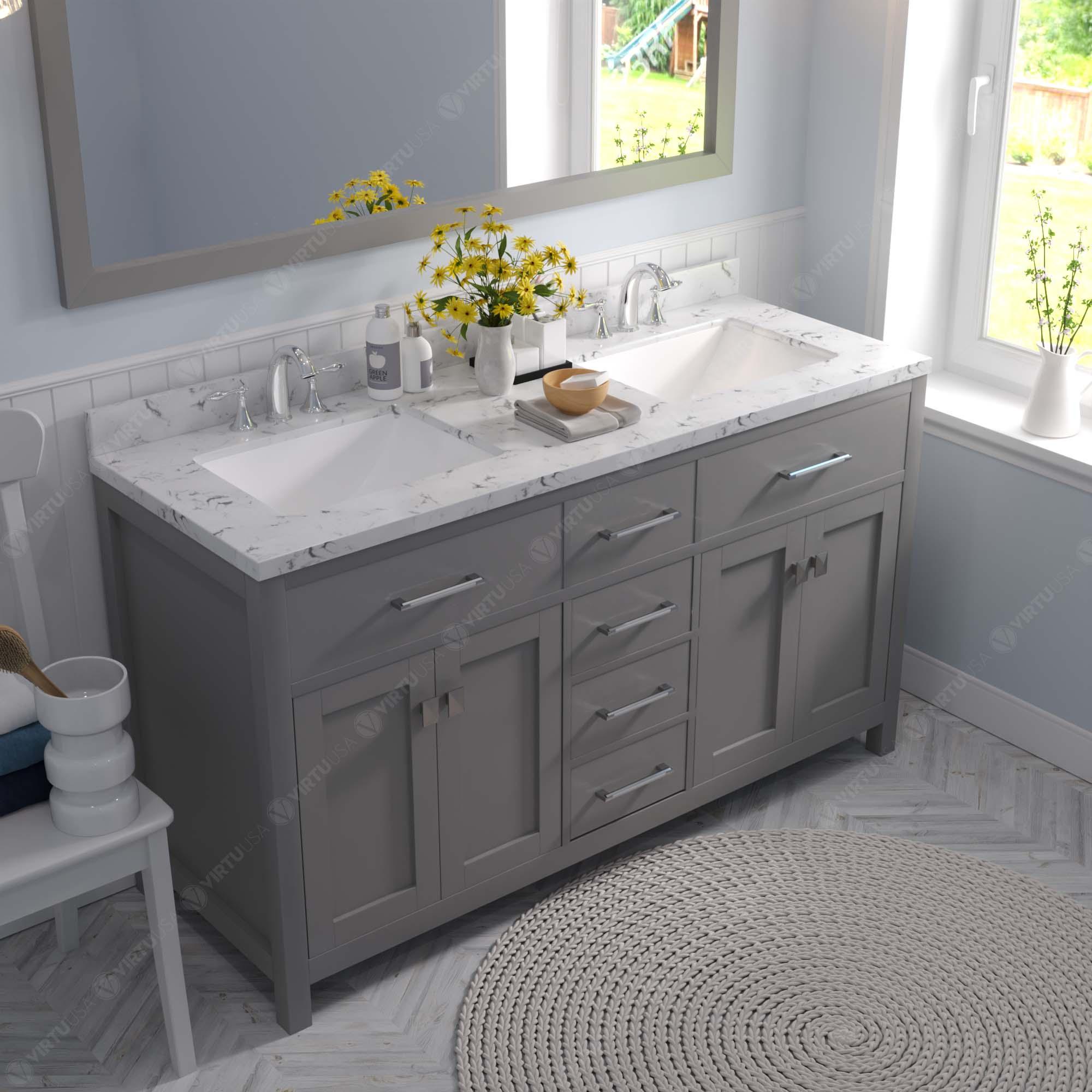 Caroline 60" Double Bath Vanity Set with Cultured Marble Quartz Top & Rectangular Double Centered Basin