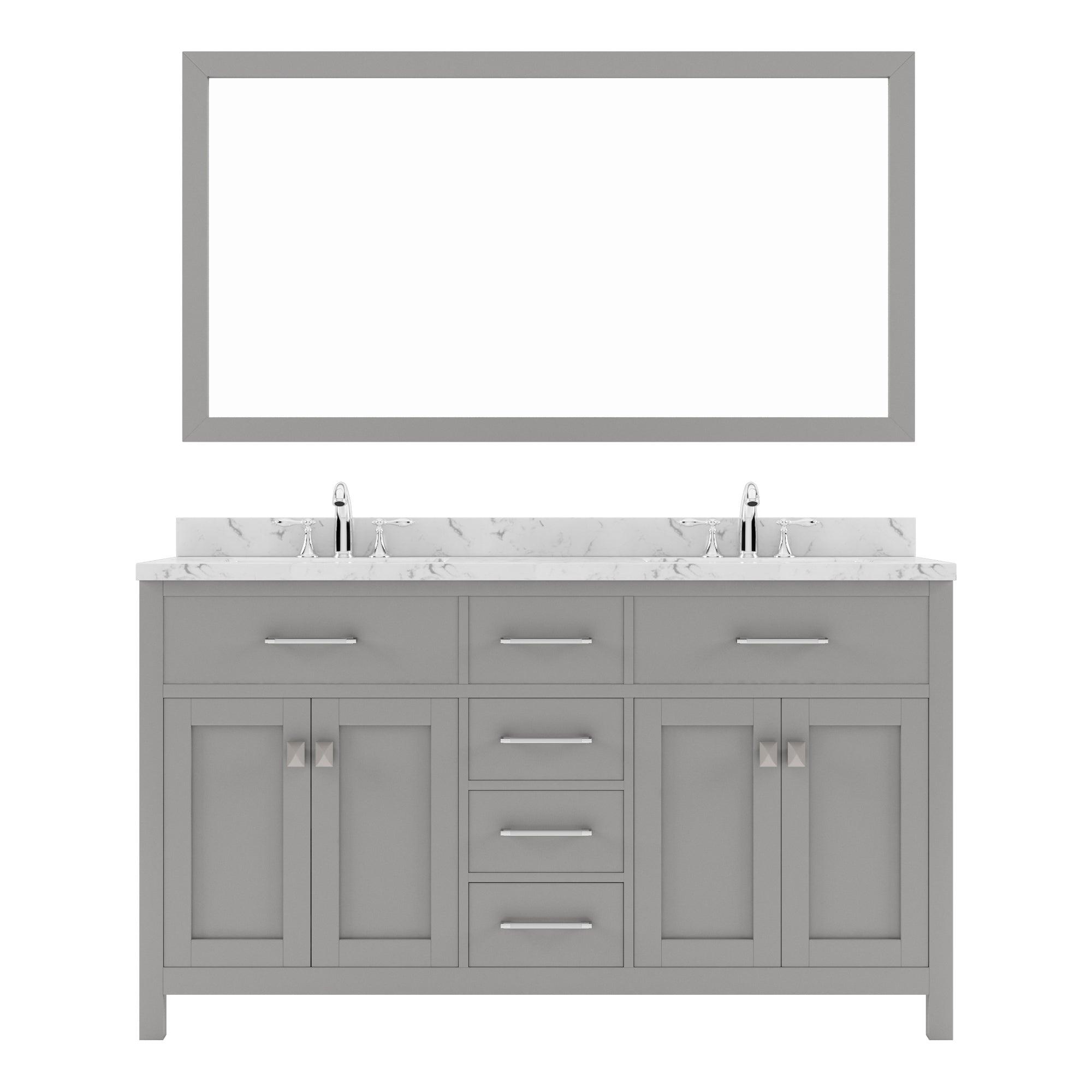 Caroline 60" Double Bath Vanity Set with Cultured Marble Quartz Top & Rectangular Double Centered Basin