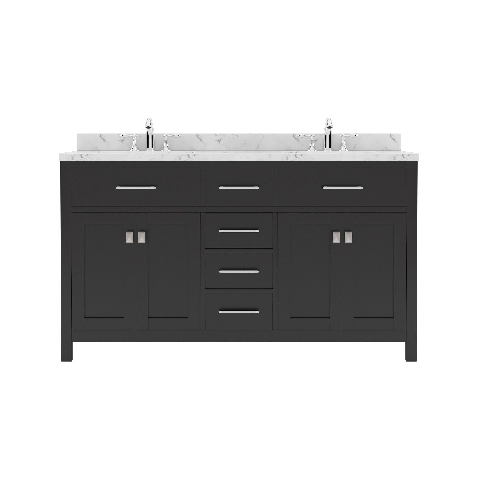 Caroline 60" Double Bath Vanity Set with Cultured Marble Quartz Top & Rectangular Double Centered Basin