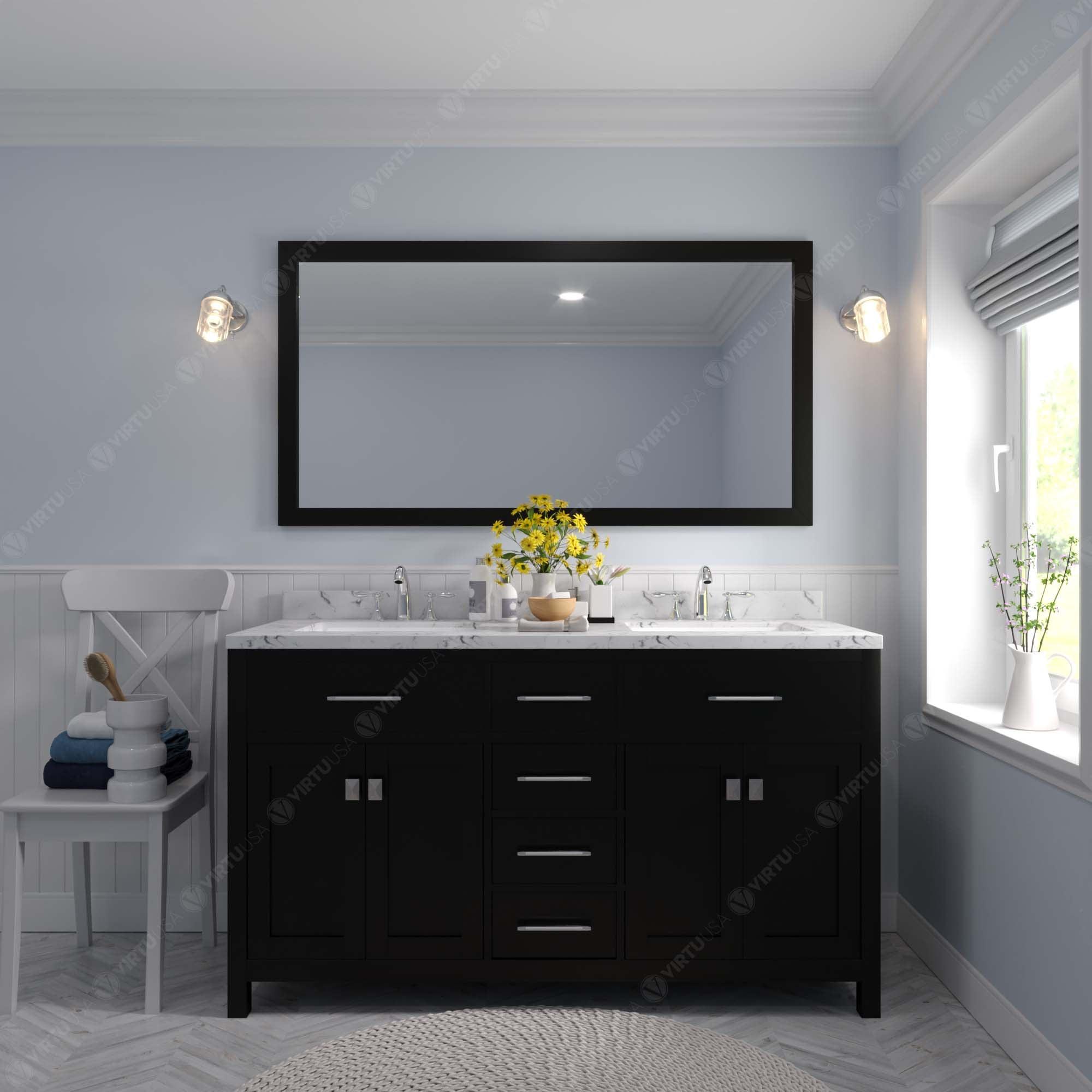 Caroline 60" Double Bath Vanity Set with Cultured Marble Quartz Top & Rectangular Double Centered Basin