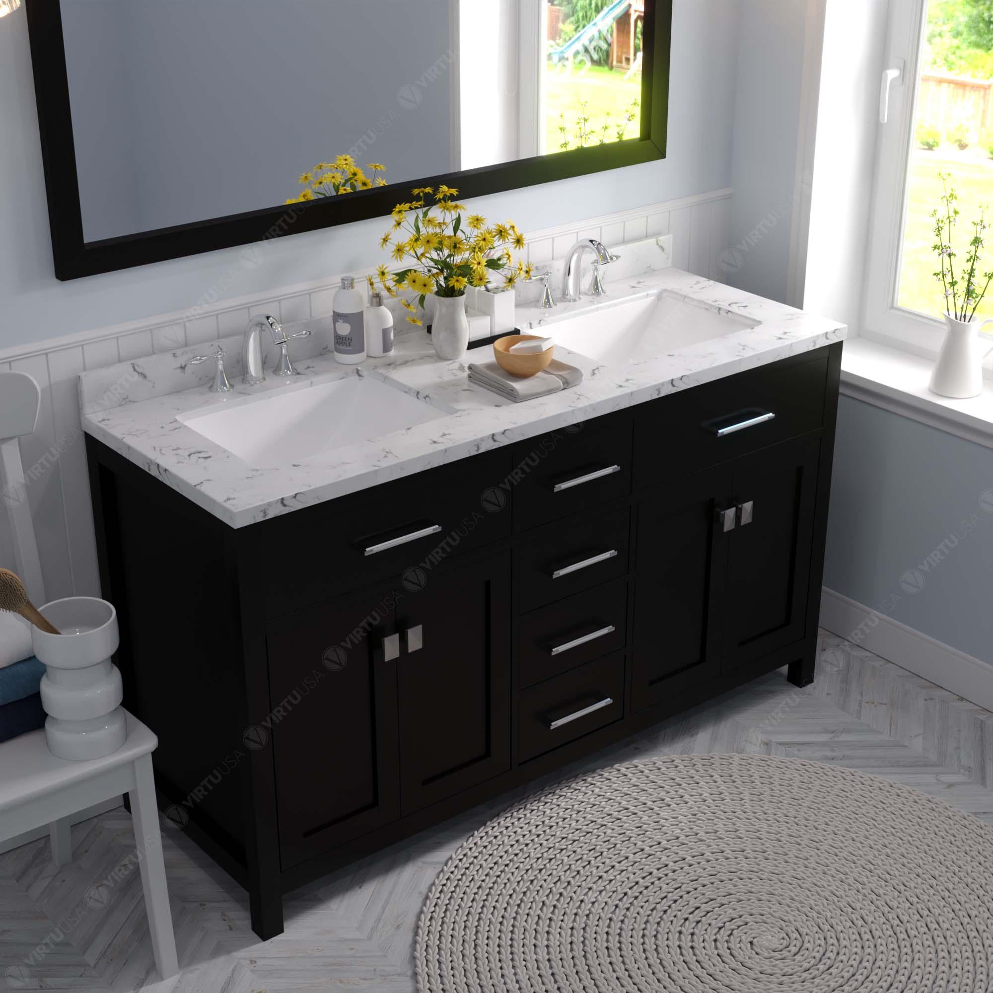 Caroline 60" Double Bath Vanity Set with Cultured Marble Quartz Top & Rectangular Double Centered Basin