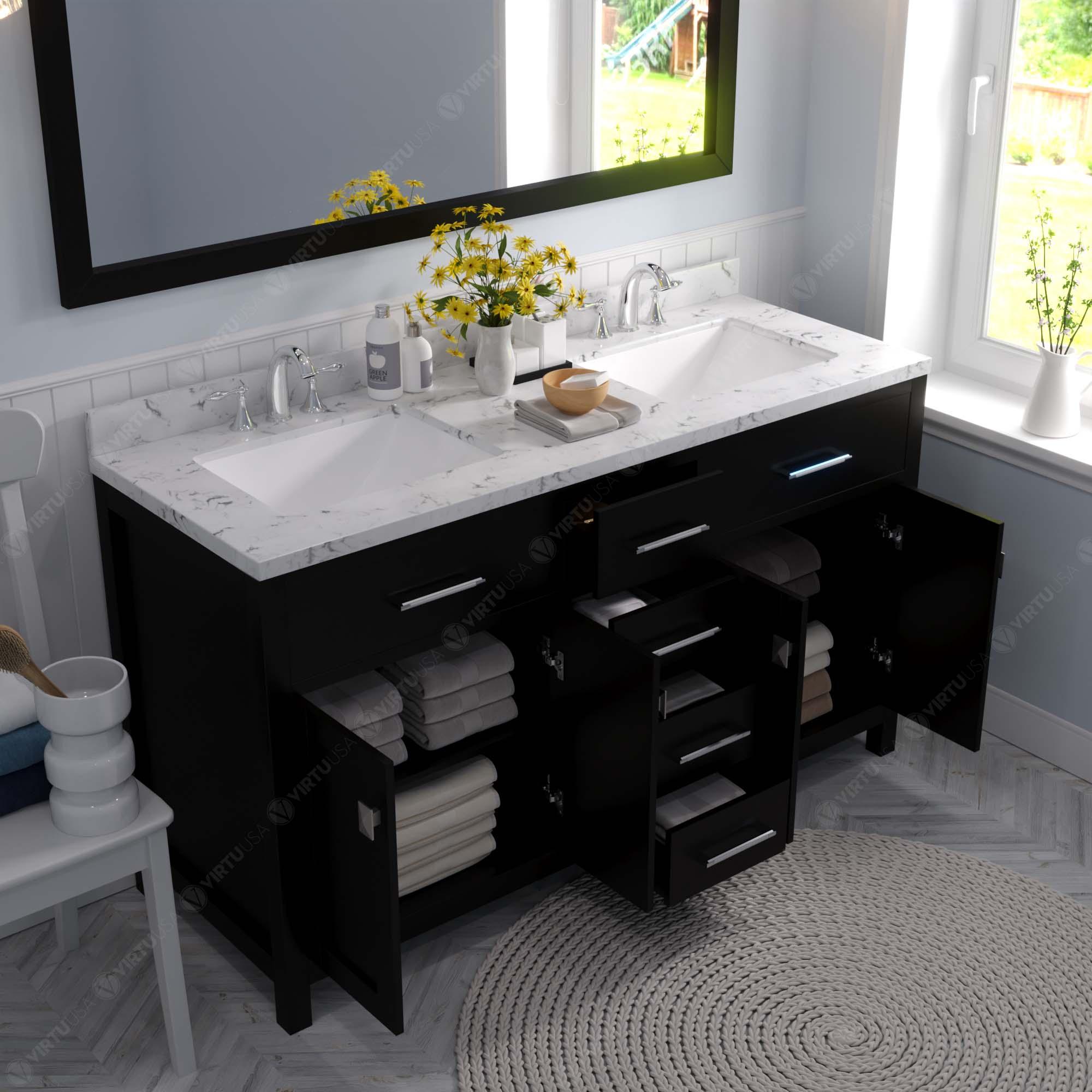Caroline 60" Double Bath Vanity Set with Cultured Marble Quartz Top & Rectangular Double Centered Basin