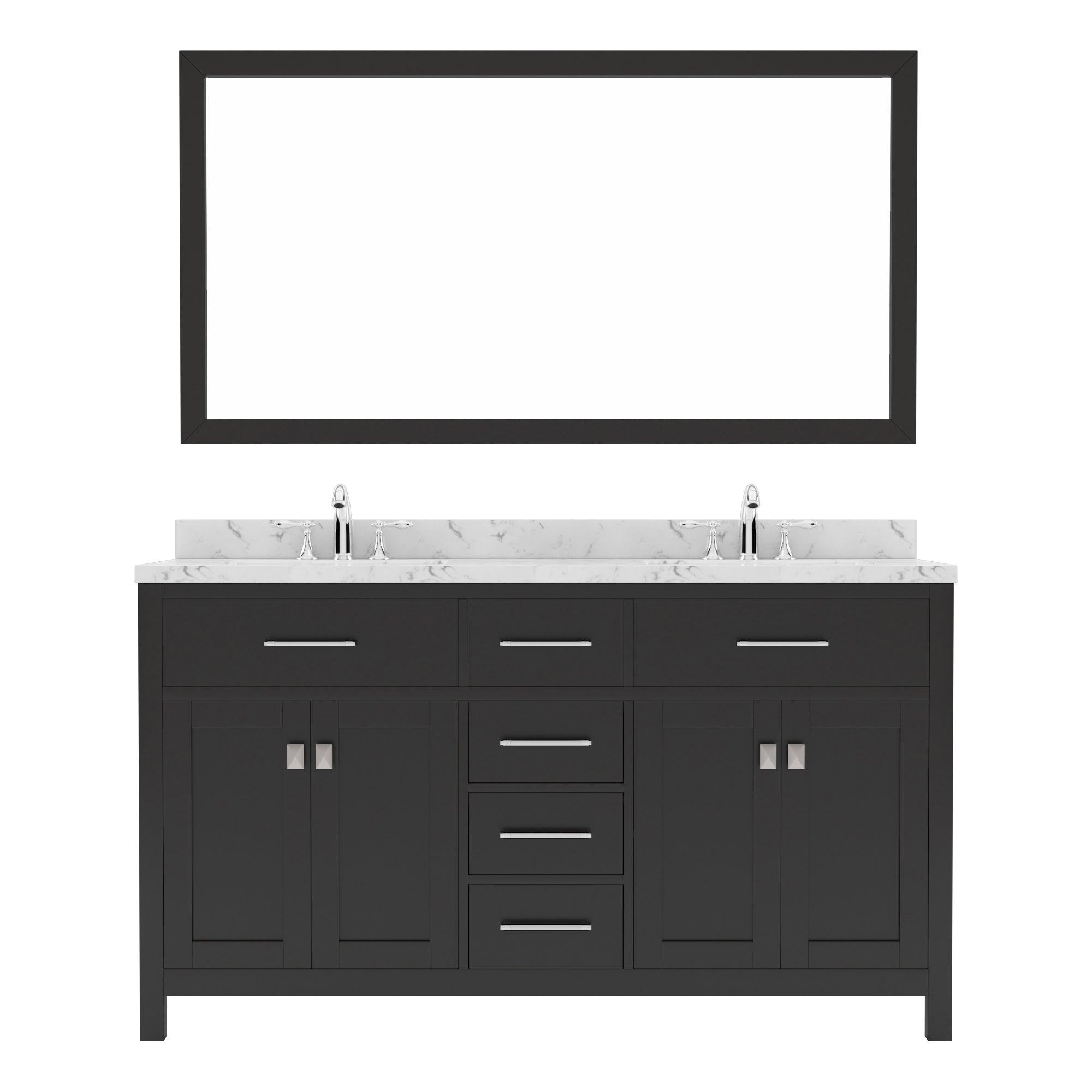 Caroline 60" Double Bath Vanity Set with Cultured Marble Quartz Top & Rectangular Double Centered Basin