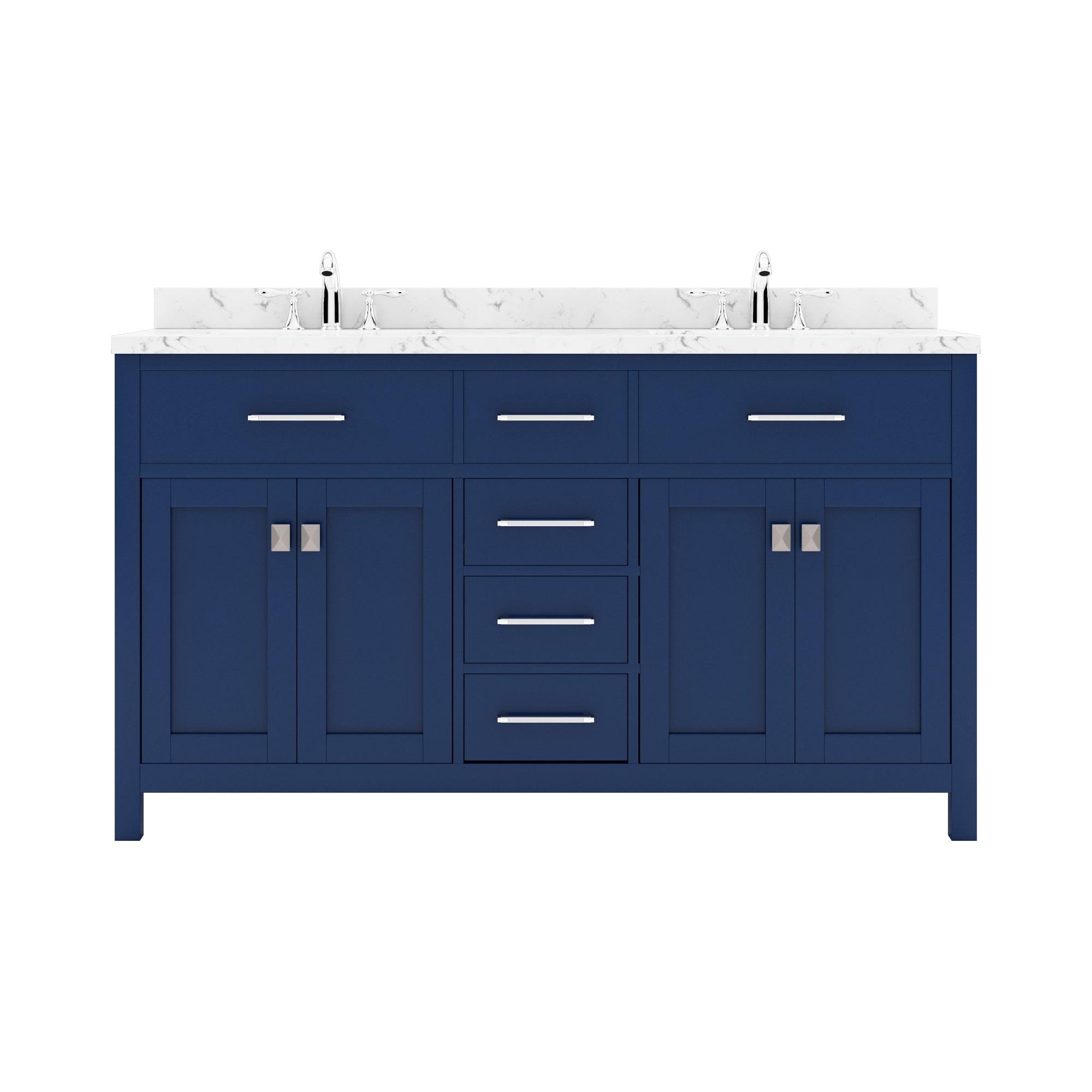 Caroline 60" Double Bath Vanity Set with Cultured Marble Quartz Top & Rectangular Double Centered Basin