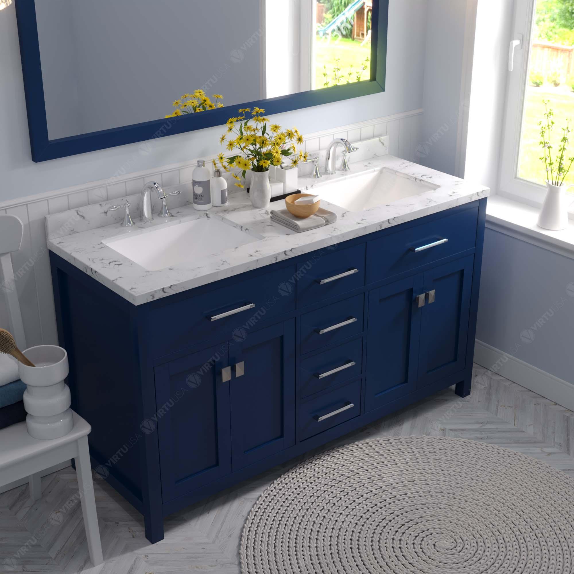Caroline 60" Double Bath Vanity Set with Cultured Marble Quartz Top & Rectangular Double Centered Basin