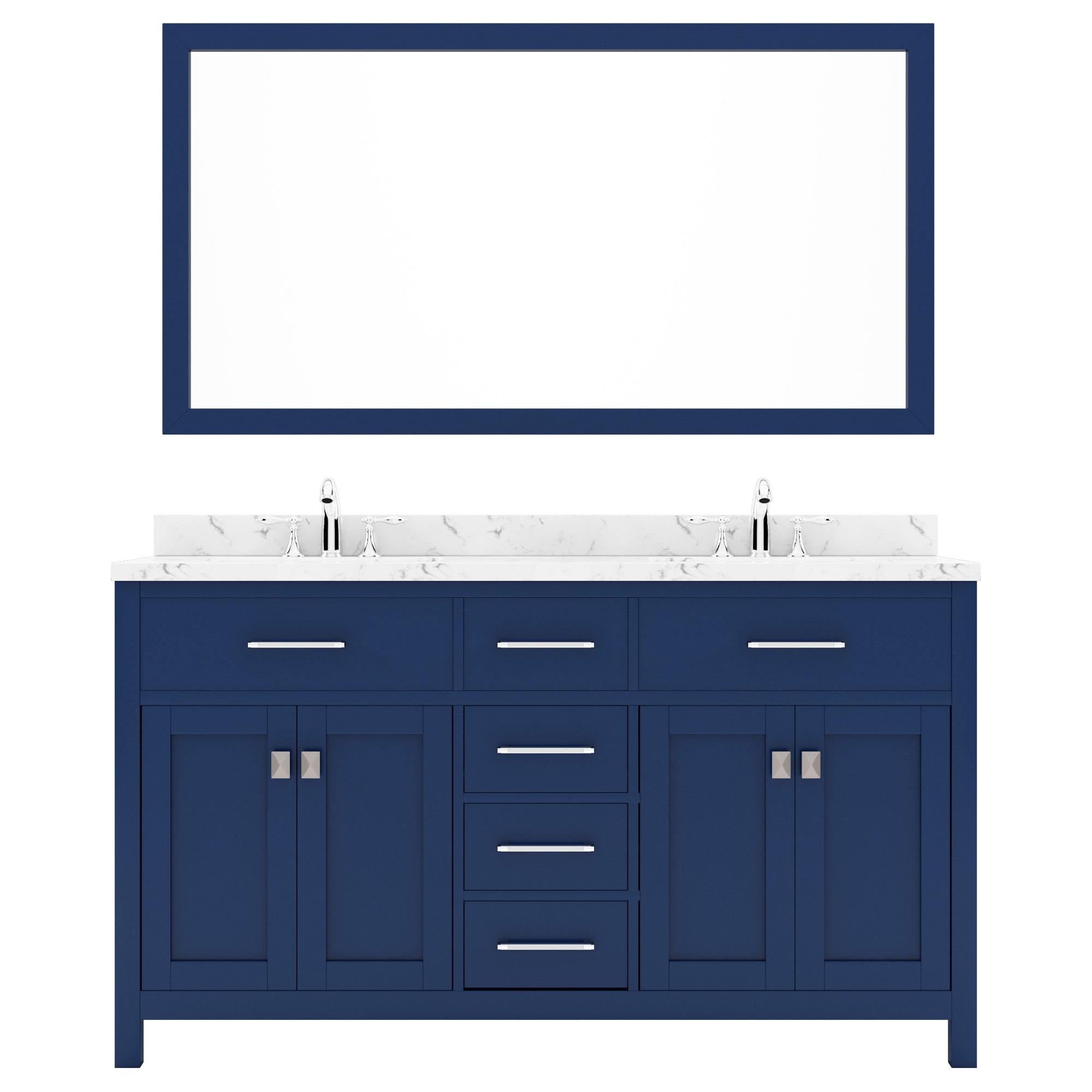Caroline 60" Double Bath Vanity Set with Cultured Marble Quartz Top & Rectangular Double Centered Basin