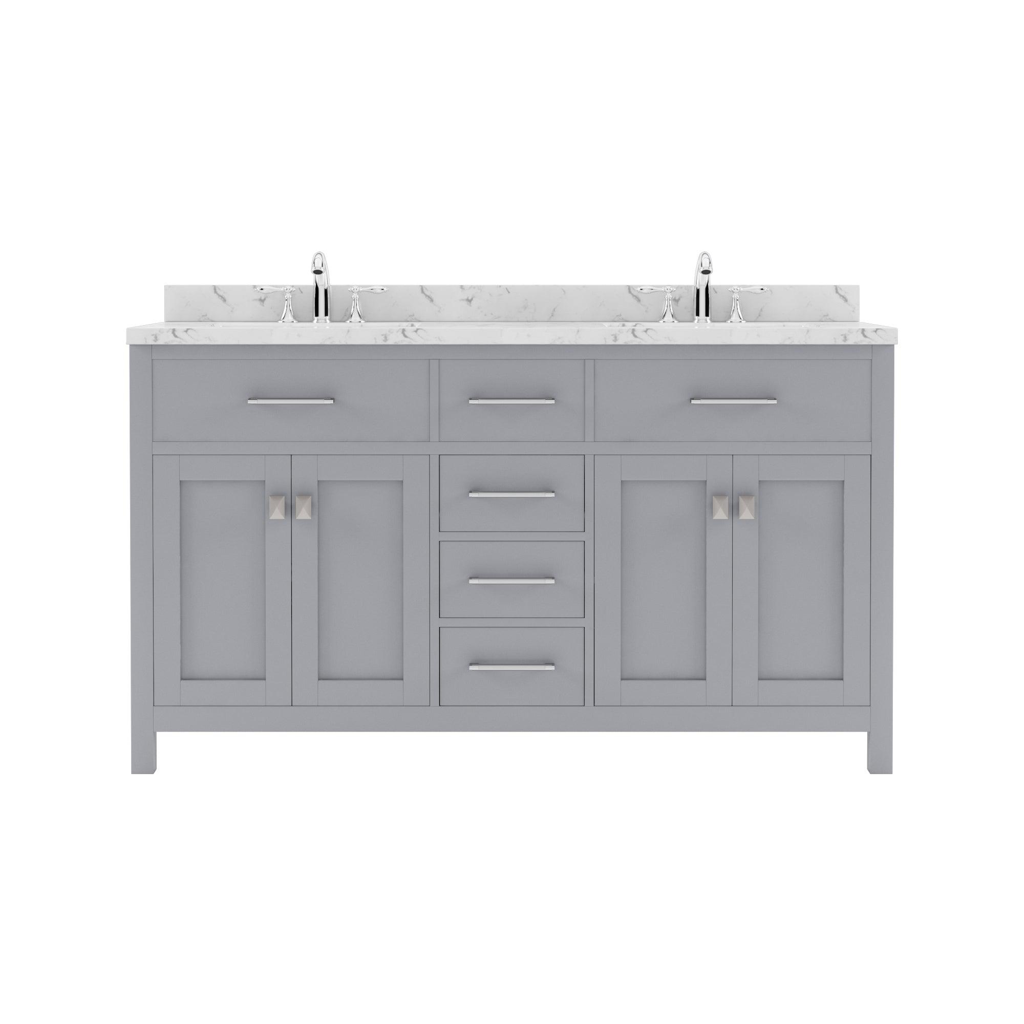 Caroline 60" Double Bath Vanity Set with Cultured Marble Quartz Top & Rectangular Double Centered Basin