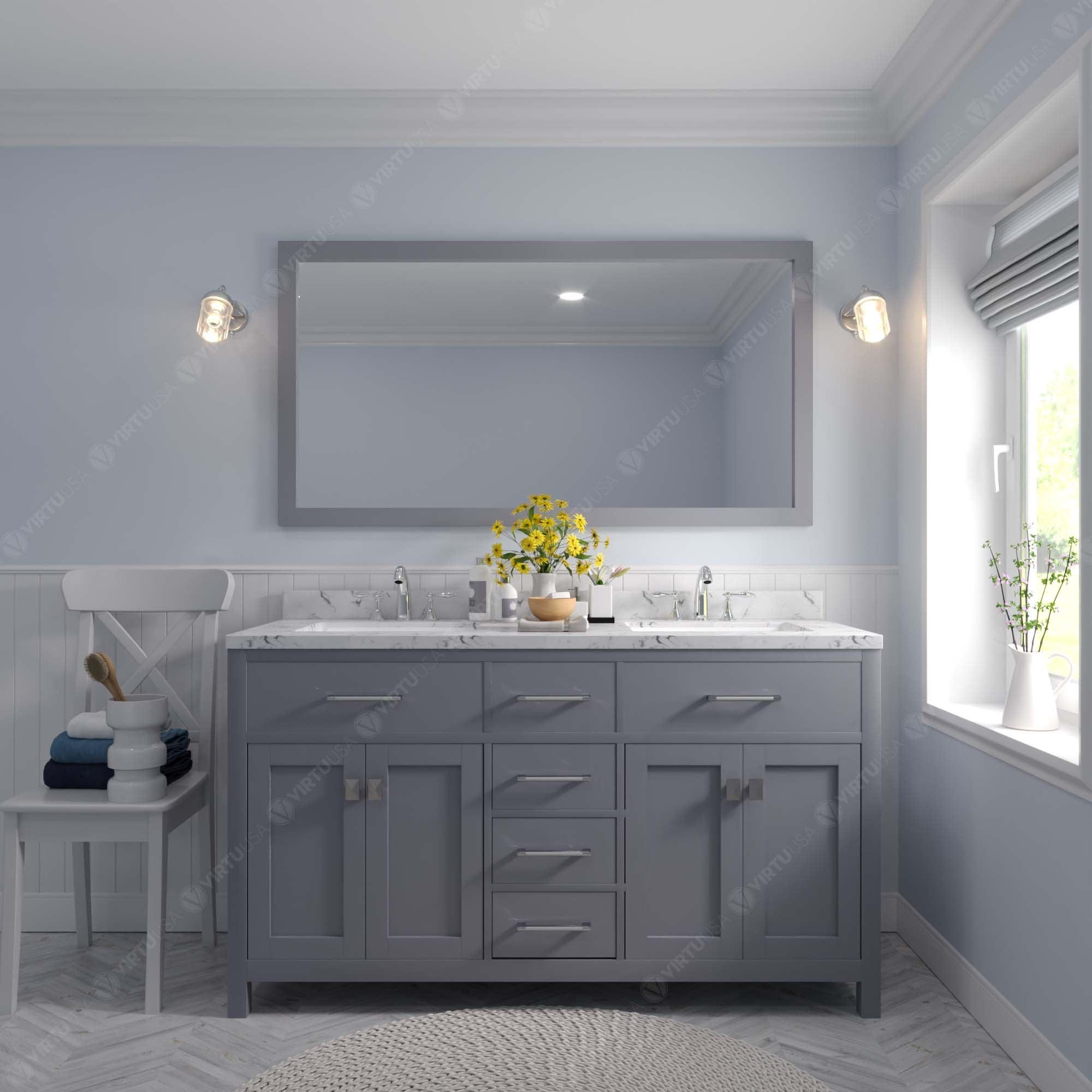 Caroline 60" Double Bath Vanity Set with Cultured Marble Quartz Top & Rectangular Double Centered Basin