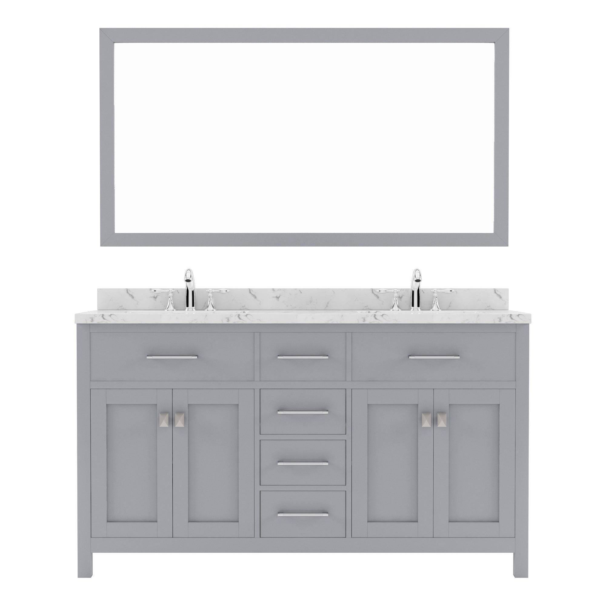 Caroline 60" Double Bath Vanity Set with Cultured Marble Quartz Top & Rectangular Double Centered Basin