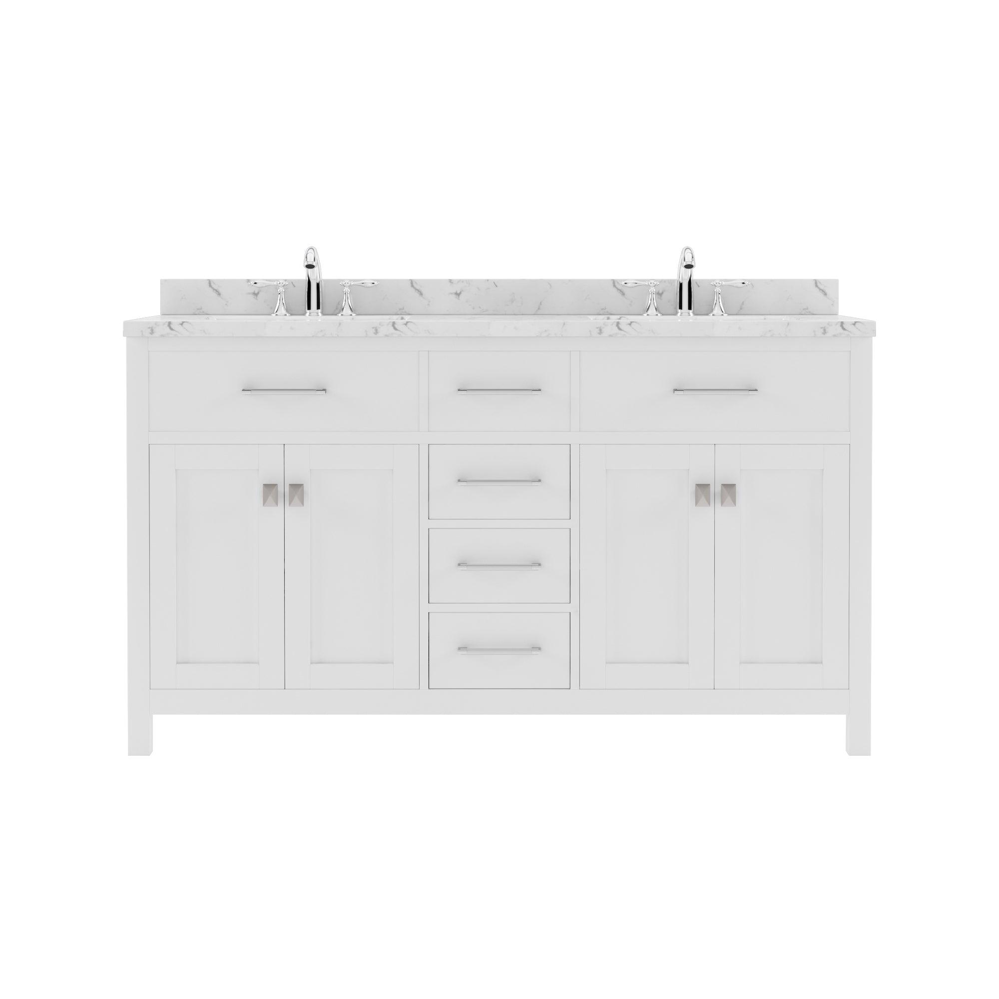 Caroline 60" Double Bath Vanity Set with Cultured Marble Quartz Top & Rectangular Double Centered Basin
