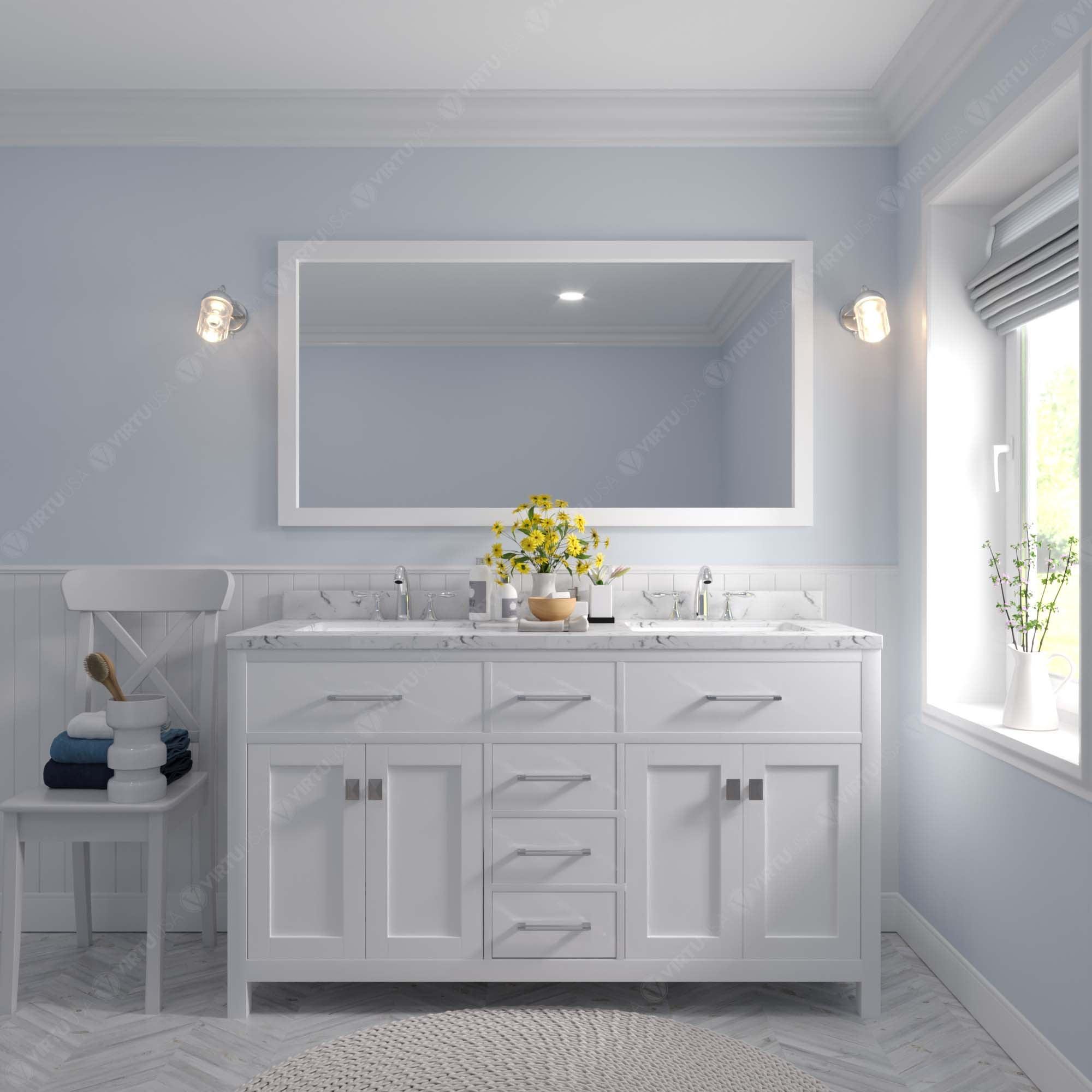 Caroline 60" Double Bath Vanity Set with Cultured Marble Quartz Top & Rectangular Double Centered Basin