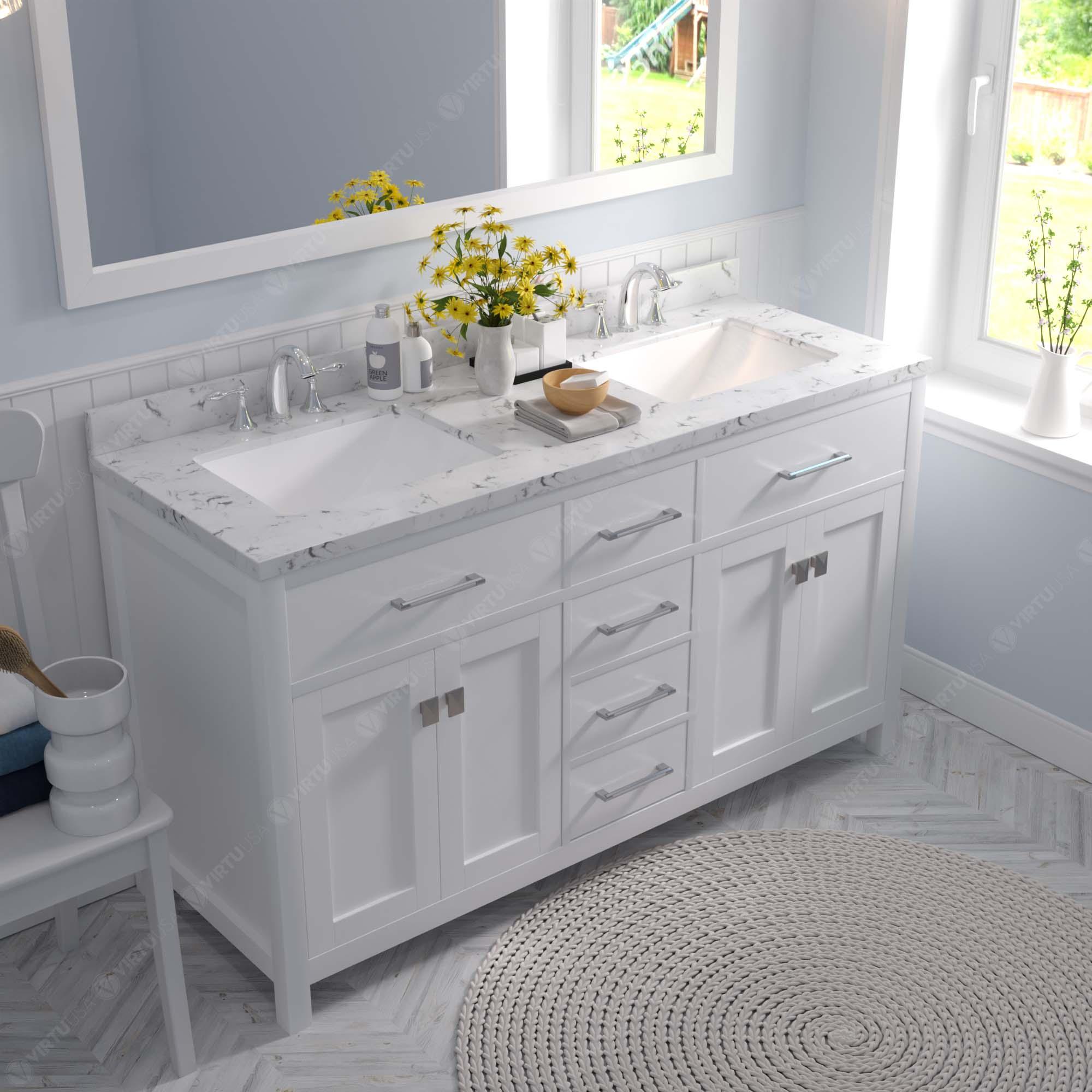 Caroline 60" Double Bath Vanity Set with Cultured Marble Quartz Top & Rectangular Double Centered Basin