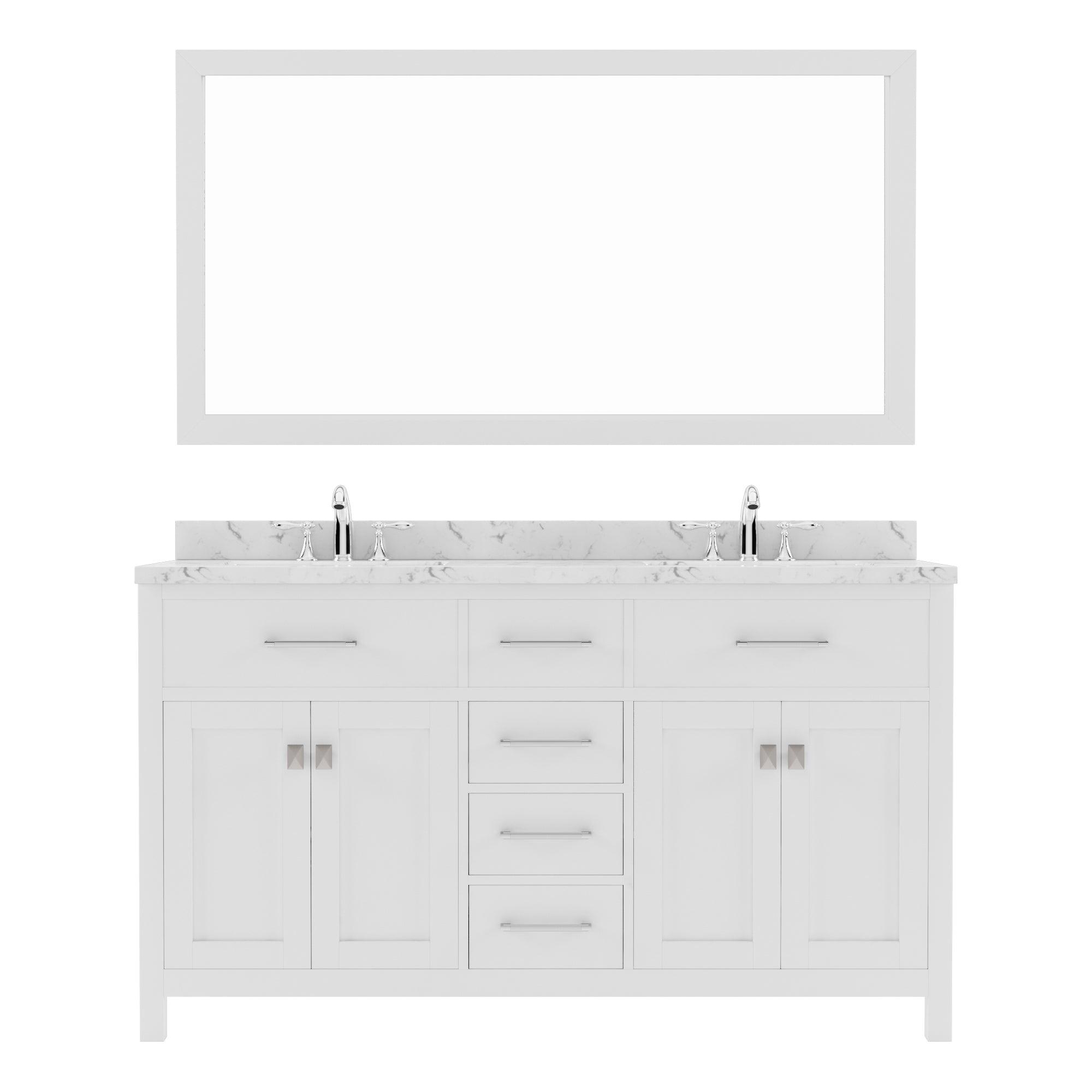 Caroline 60" Double Bath Vanity Set with Cultured Marble Quartz Top & Rectangular Double Centered Basin