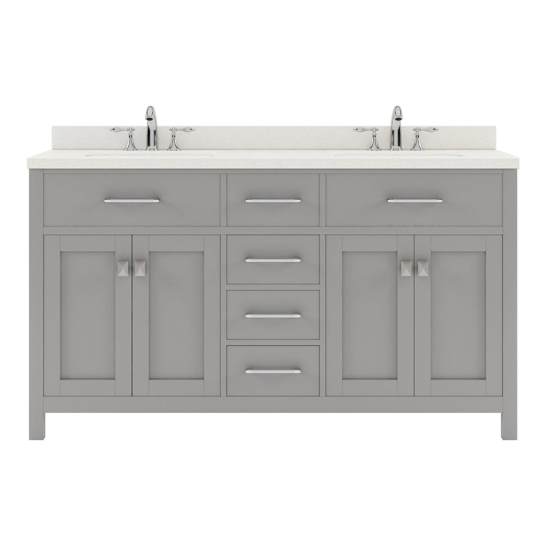  MD-2060-DWQRO-CG Cashmere Gray Caroline 60" Double Bath Vanity Set with Dazzle White Quartz Top & Oval Double Centered Basin, Mirror